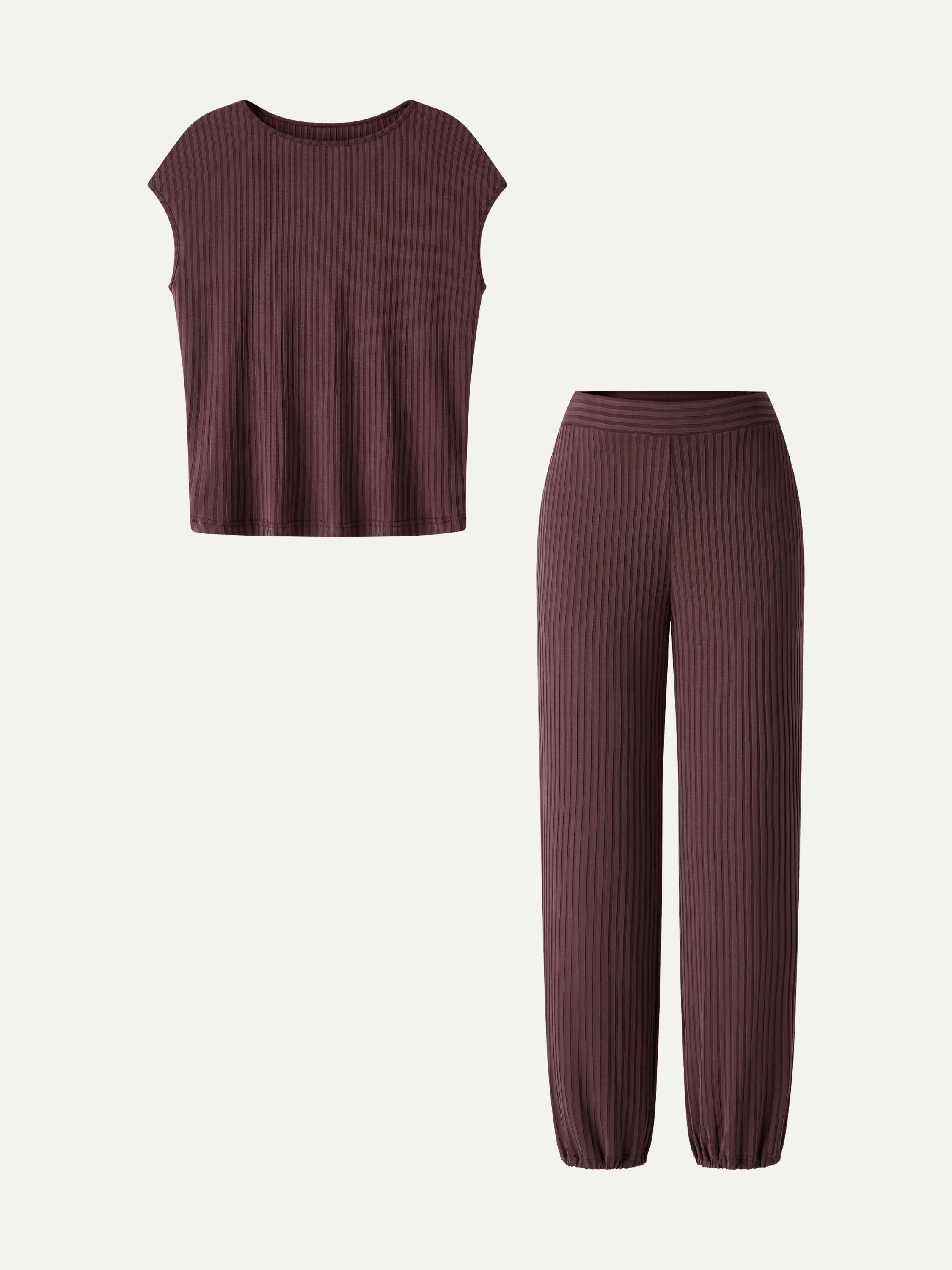2Pcs Set Wrinkle-Free Cap Sleeve Top & Mid-Rise Cropped Pants - Image 2