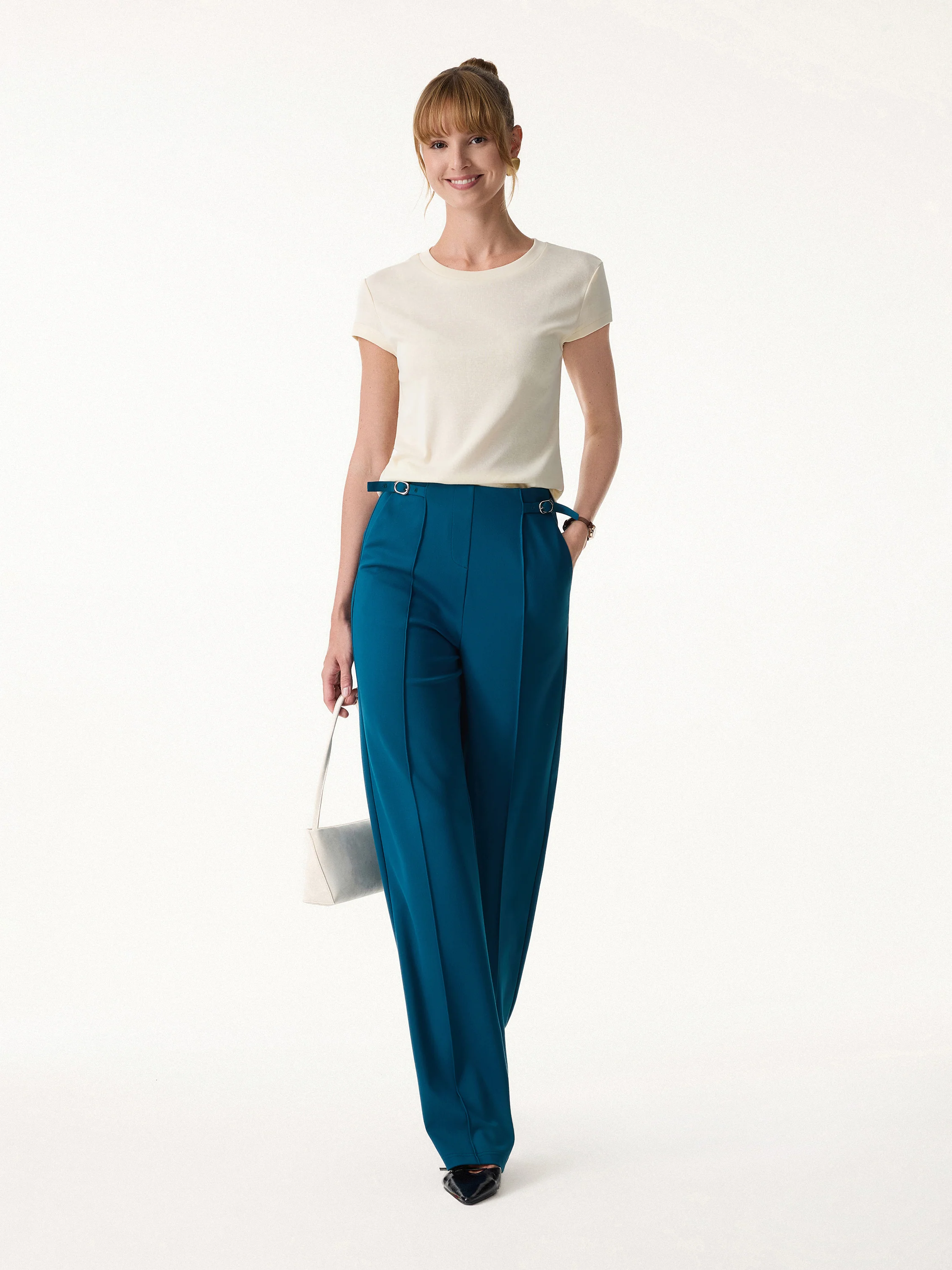 4-Way Stretch Drapey High Rise Wide Leg Ankled Pant - Image 2
