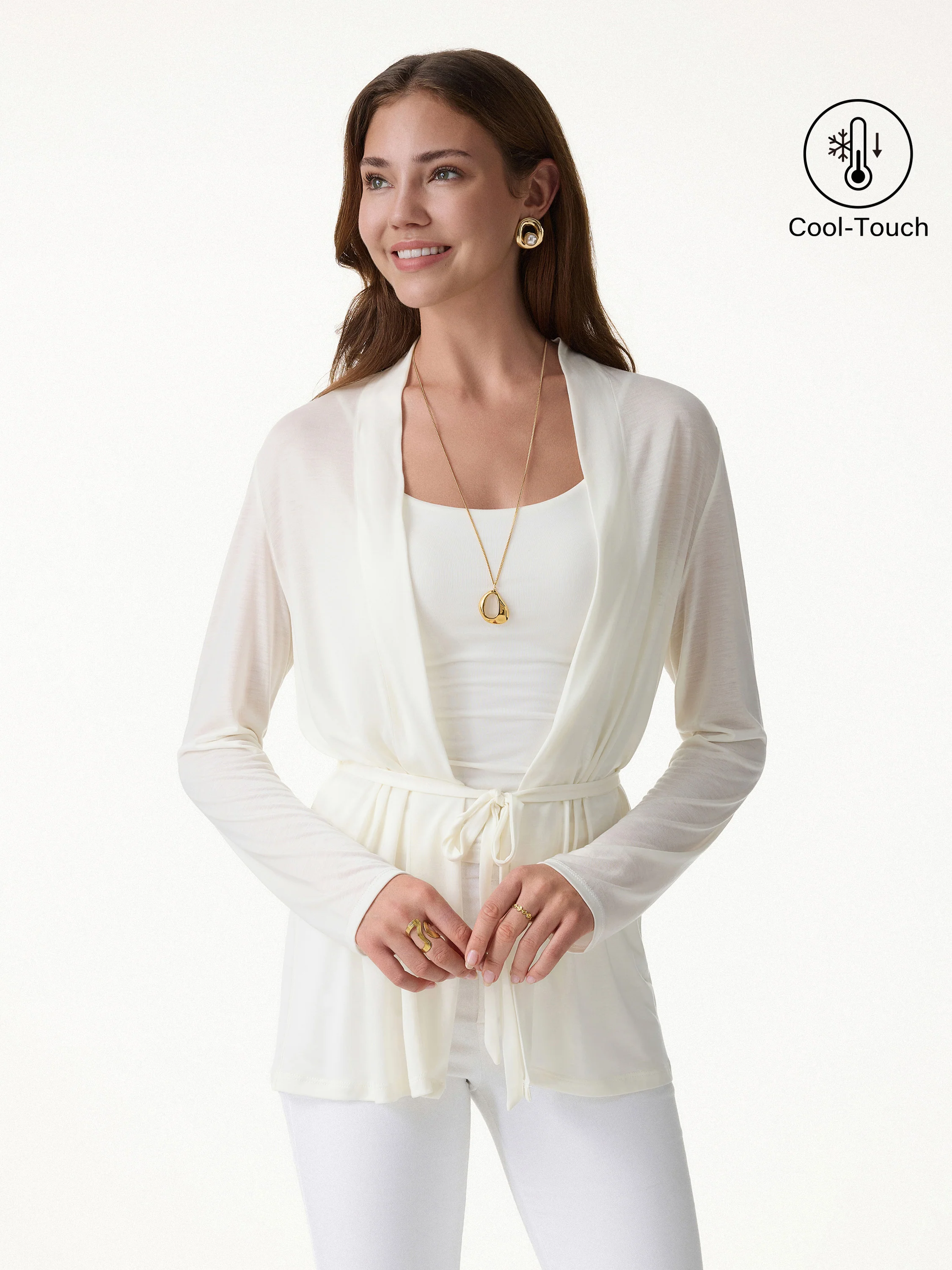 Airy Soft Open Front Cardigan with Tie - Image 3