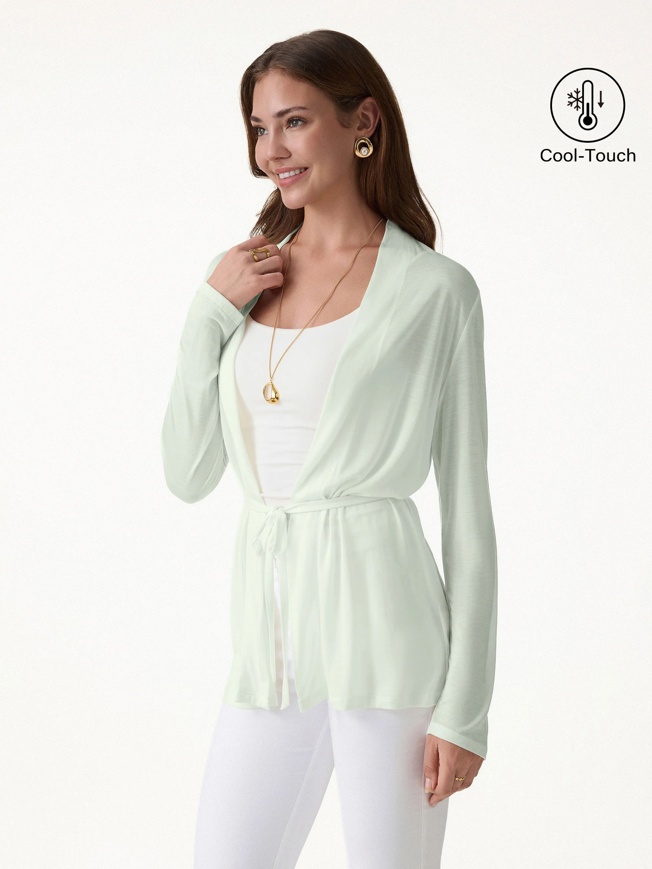 Airy Soft Open Front Cardigan with Tie - Image 7