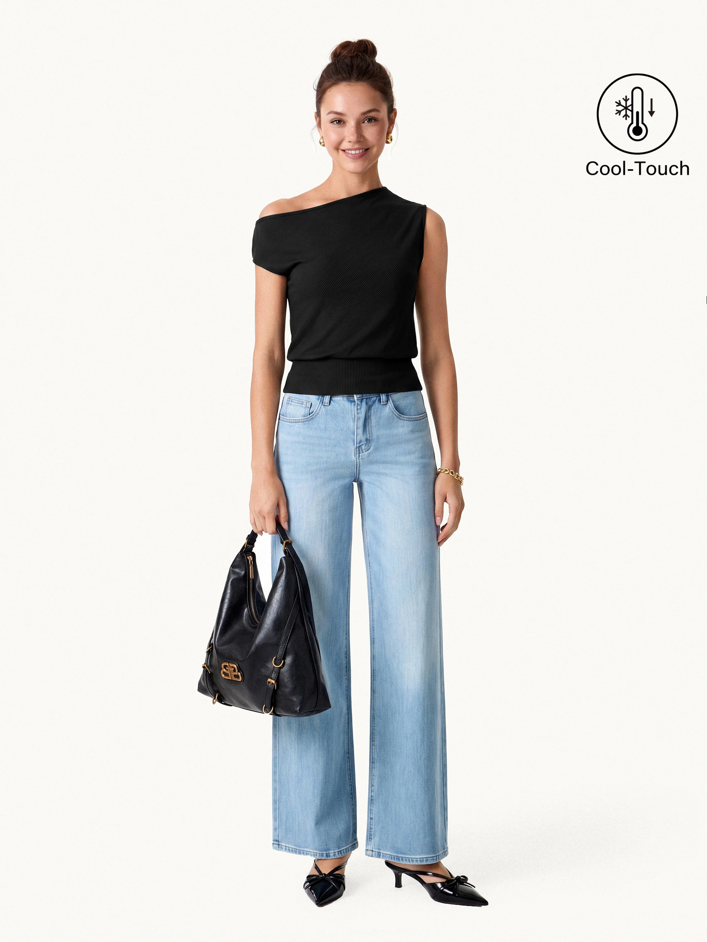 Asymmetrical Shoulder Banded Hem Top - Image 9