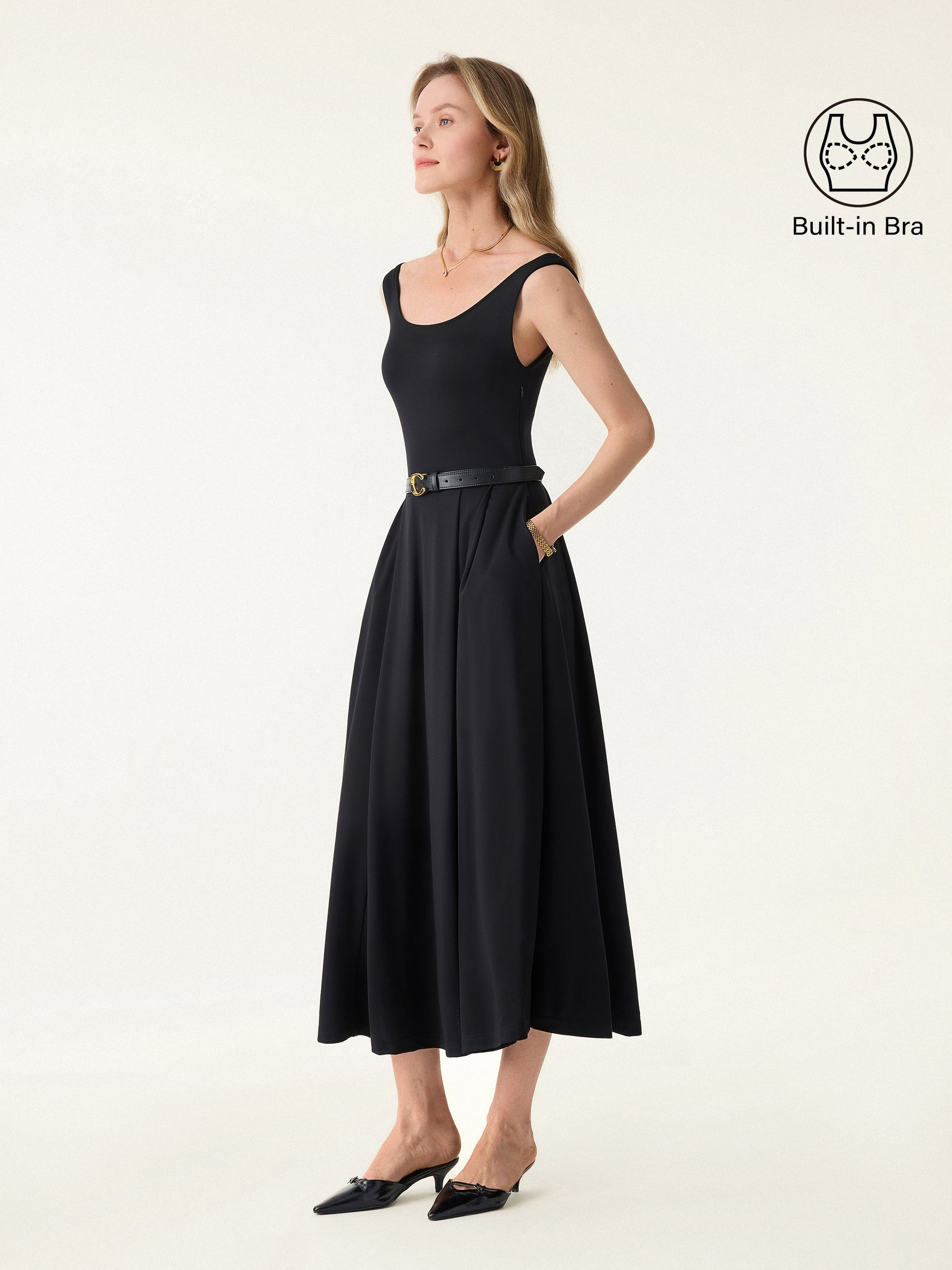 Balletic Scoop Neck Midi Bra Dress with Pockets - Image 3