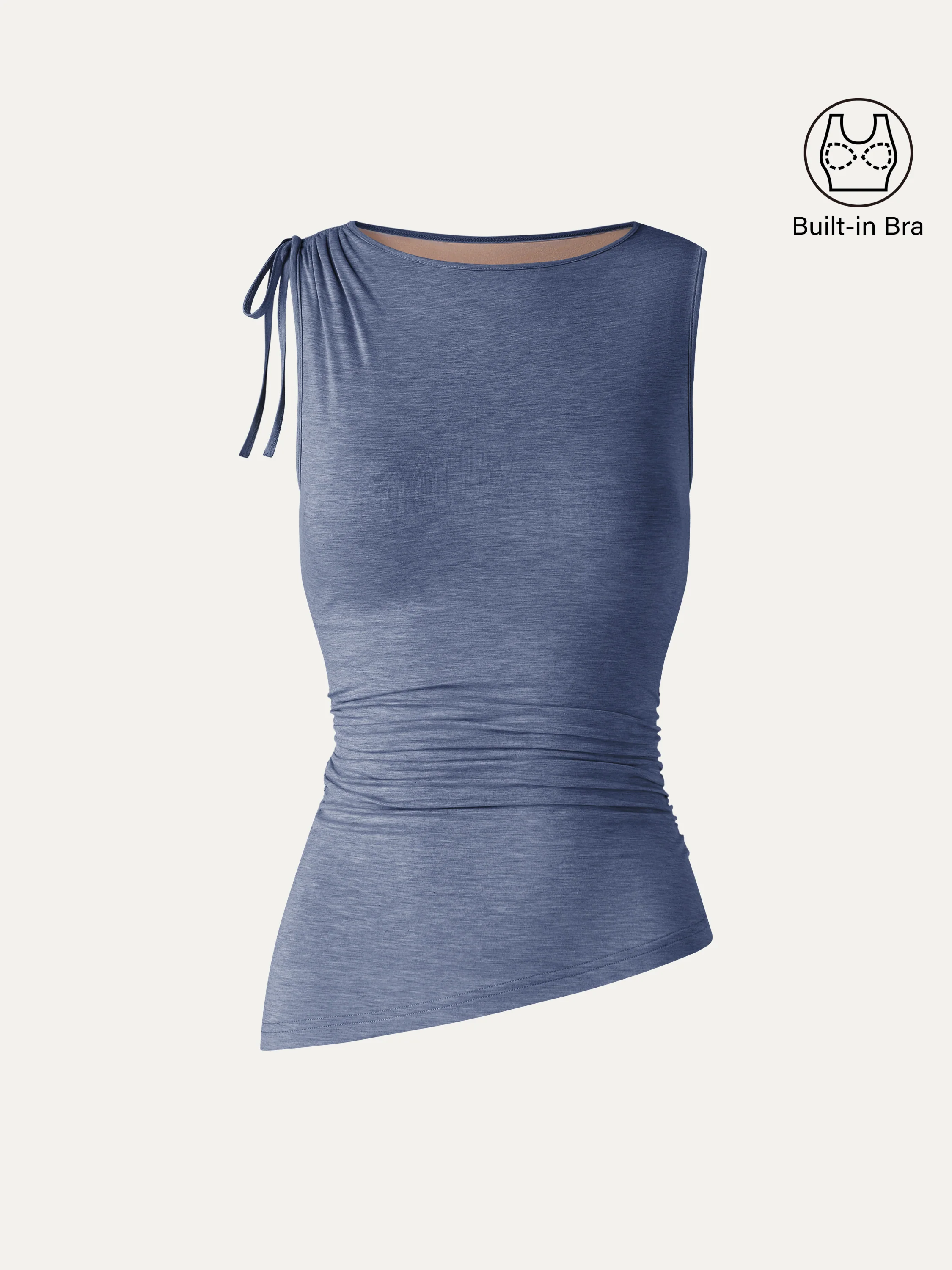 Bamboo Heathered Boatneck Ruched Bra Top - Image 10