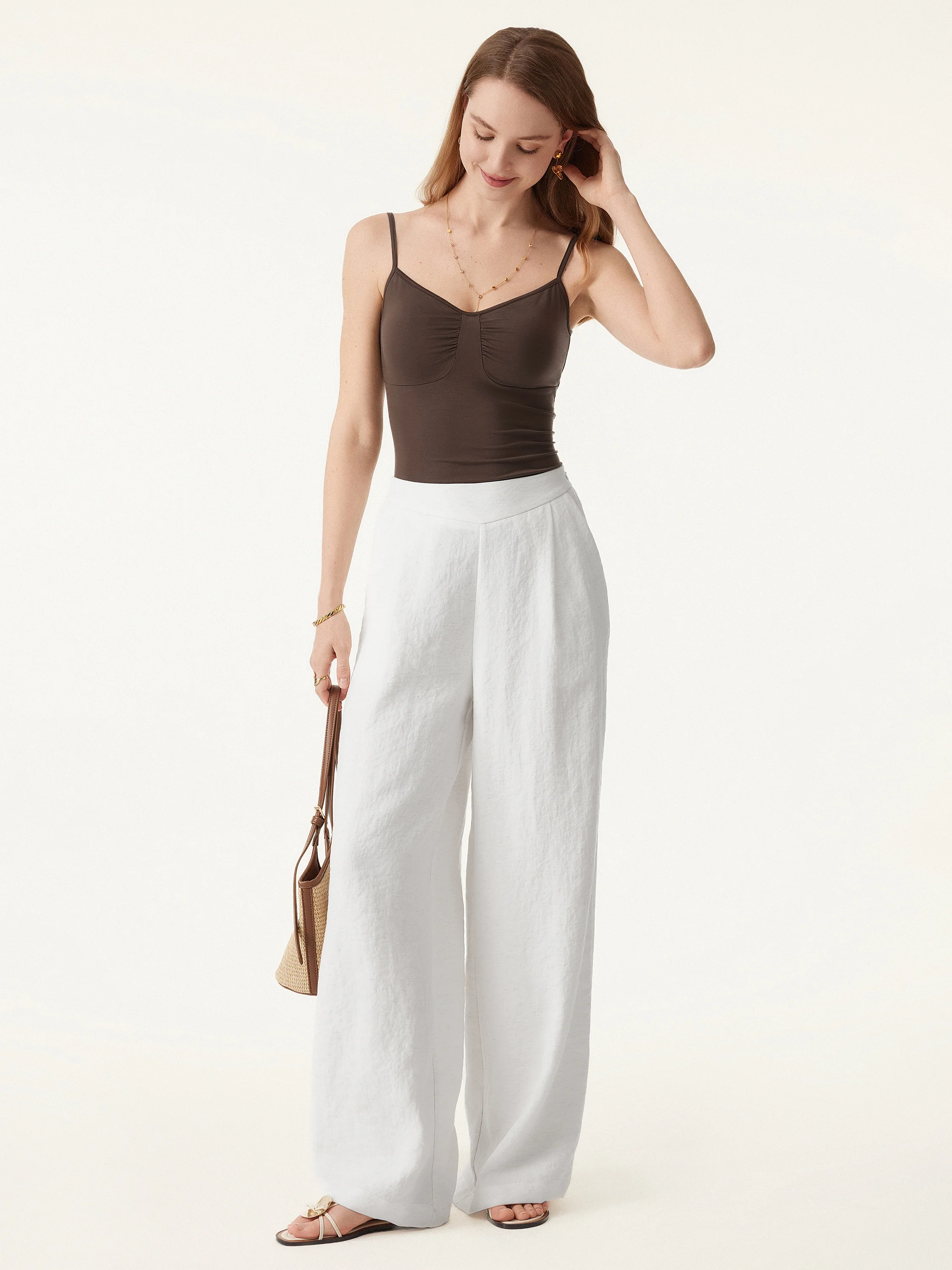 Breezy Linen Mid Rise Wide Leg Pant with Pockets - Image 2