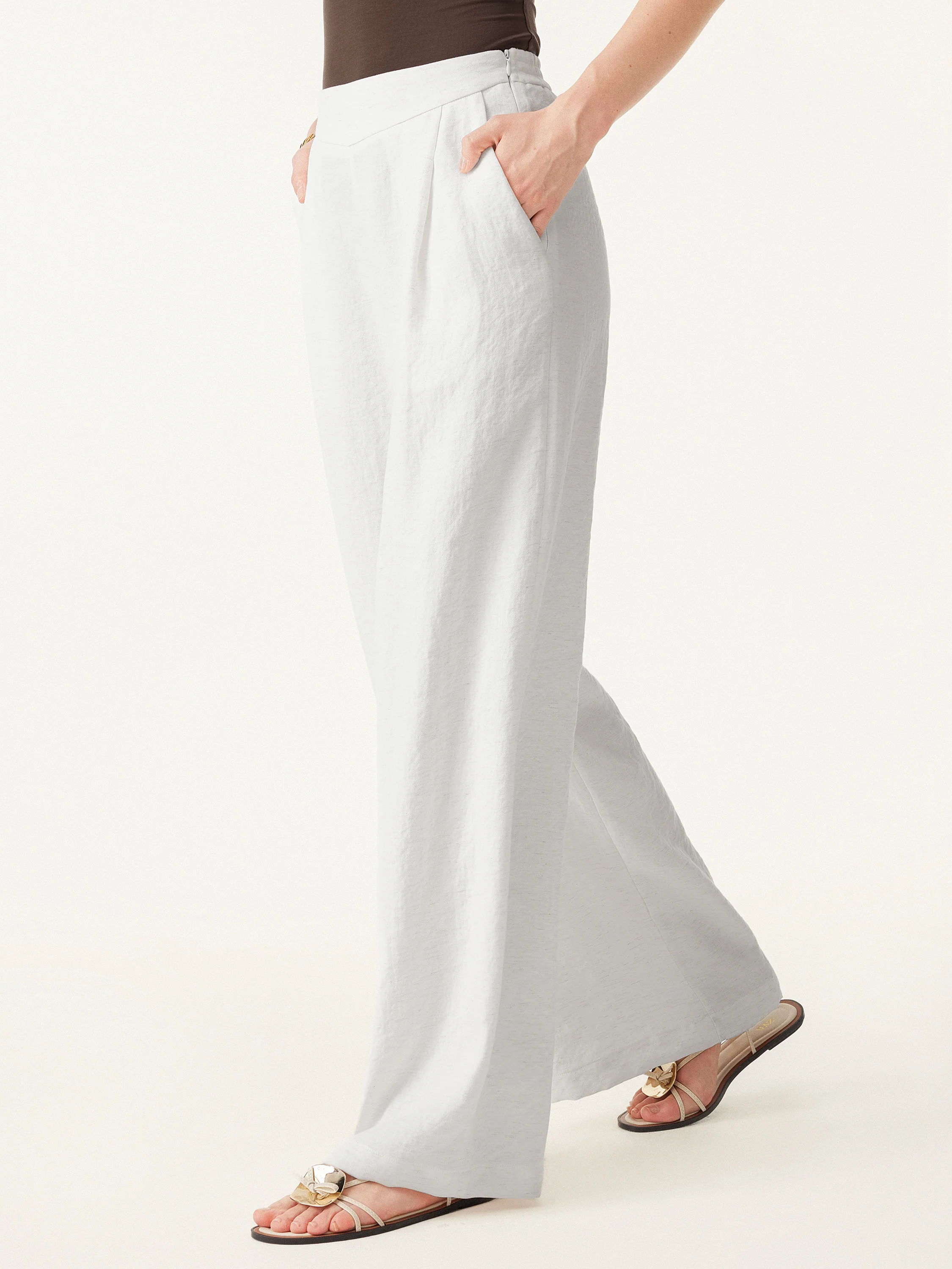 Breezy Linen Mid Rise Wide Leg Pant with Pockets - Image 3