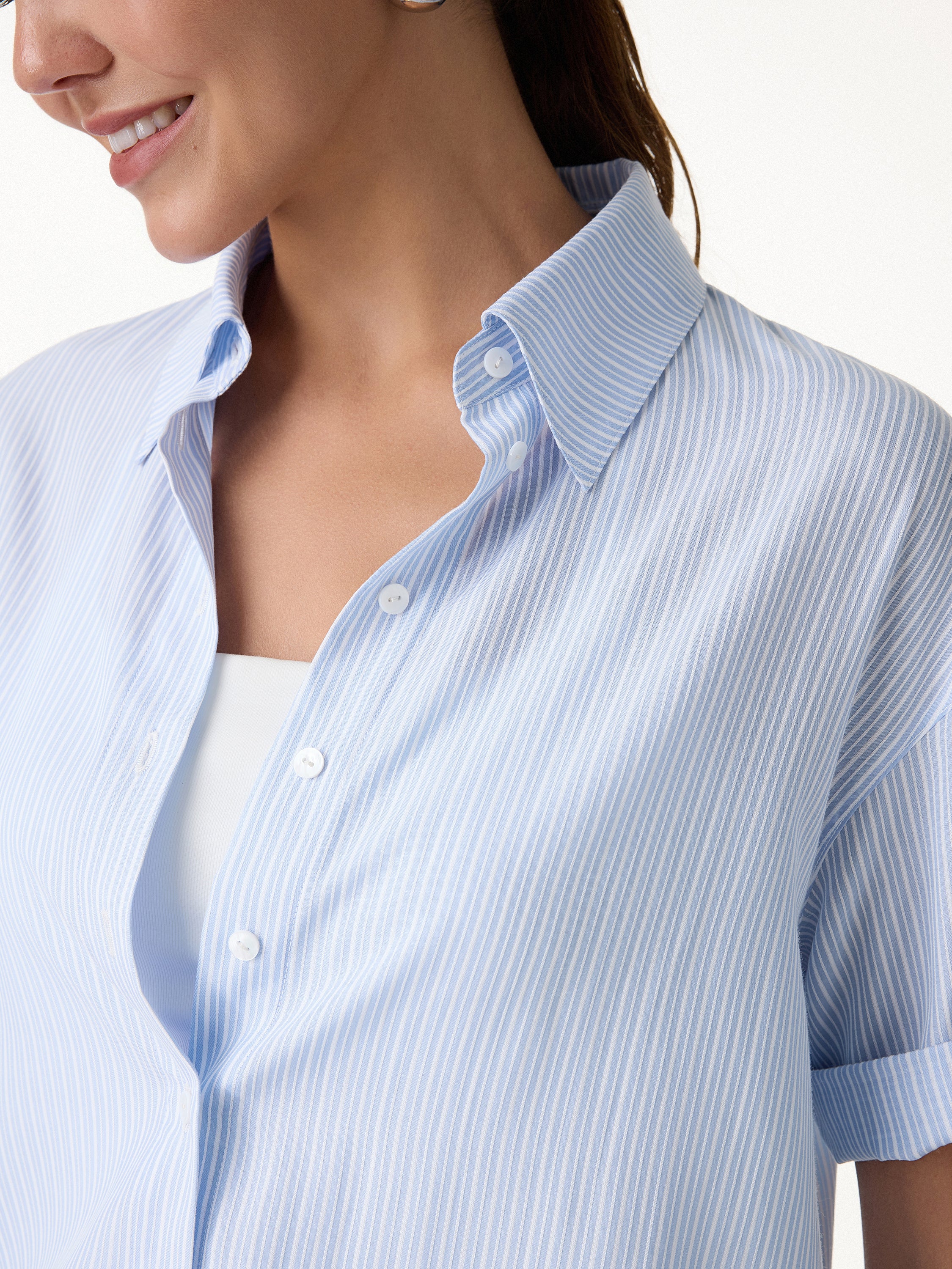 Collared Elbow Sleeve Poplin Shirt - Image 5