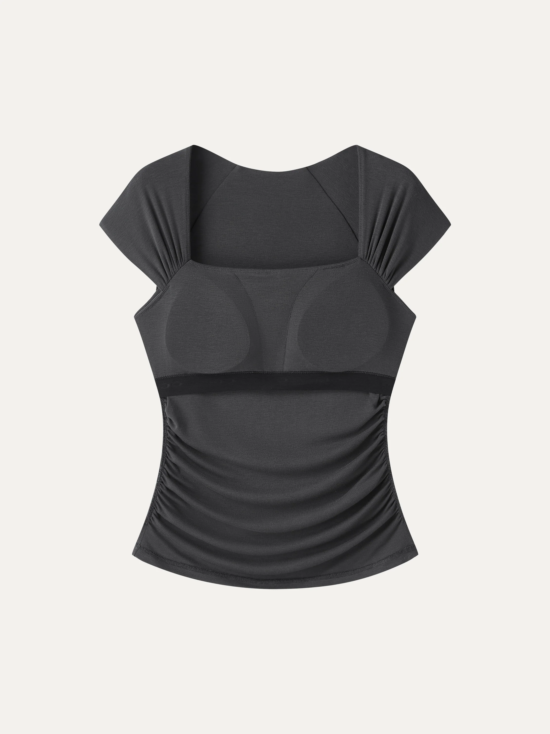 Cool-Touch Square Neck Cap Sleeve Ruched Bra Top - Image 7