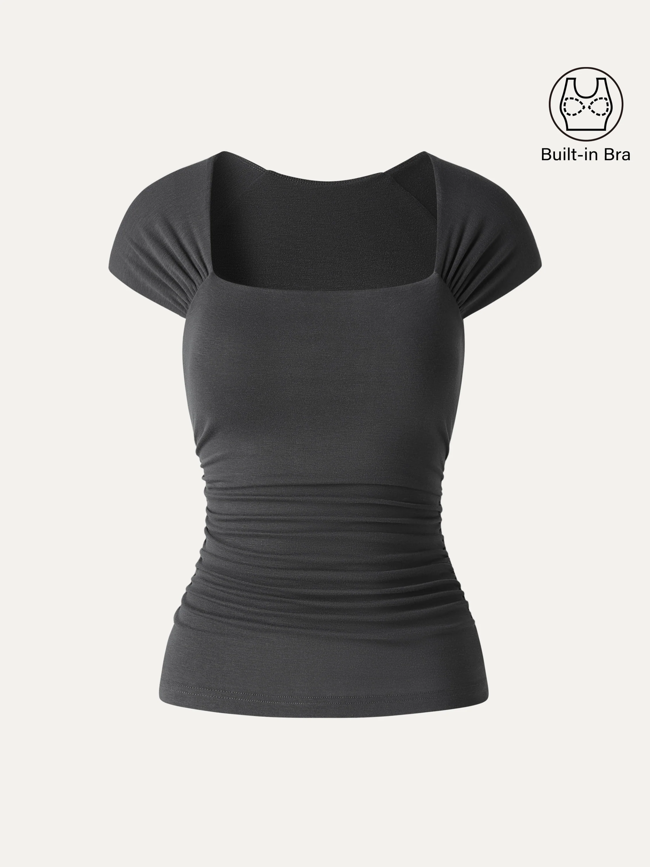 Cool-Touch Square Neck Cap Sleeve Ruched Bra Top - Image 8