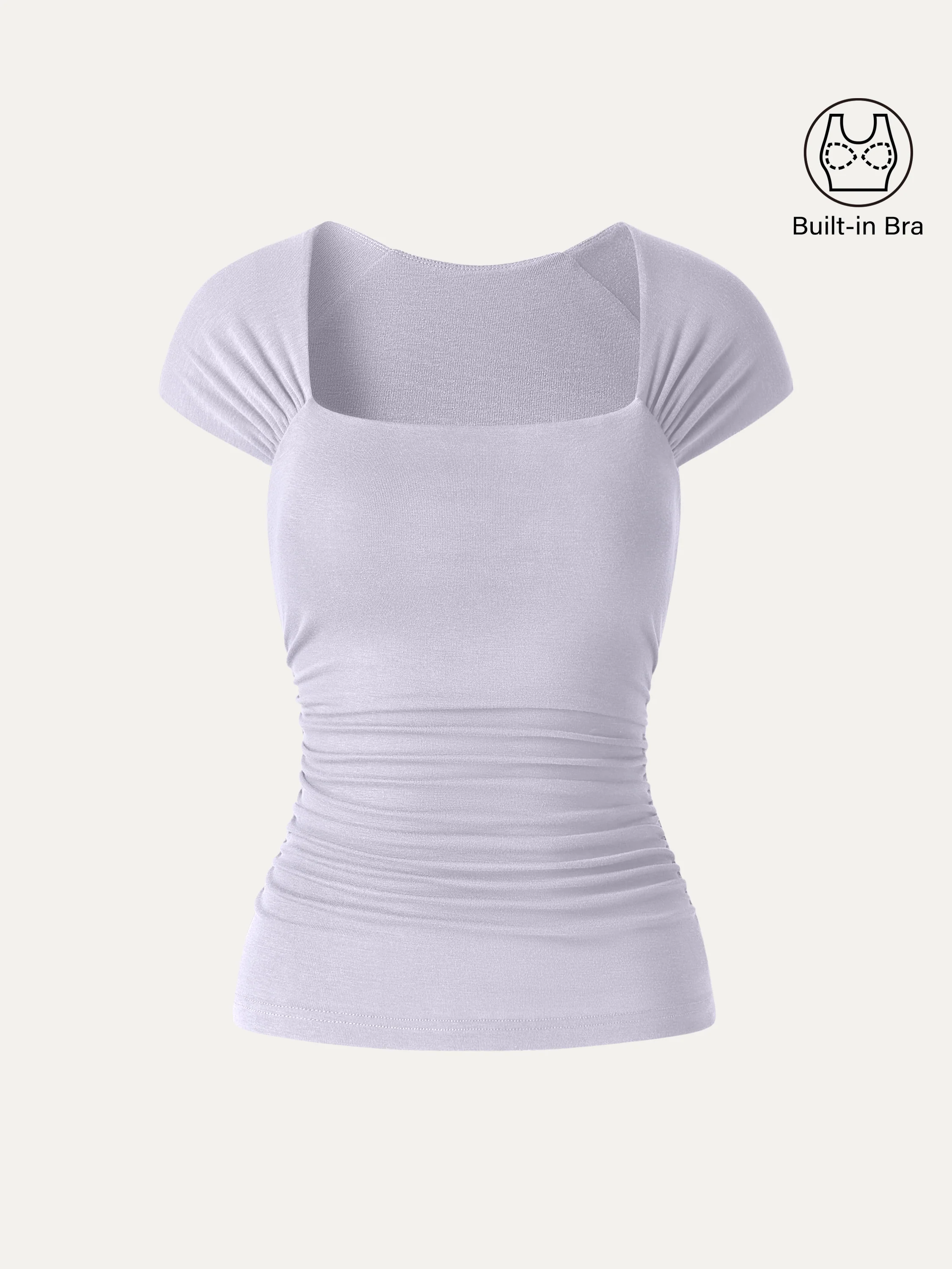Cool-Touch Square Neck Cap Sleeve Ruched Bra Top - Image 9