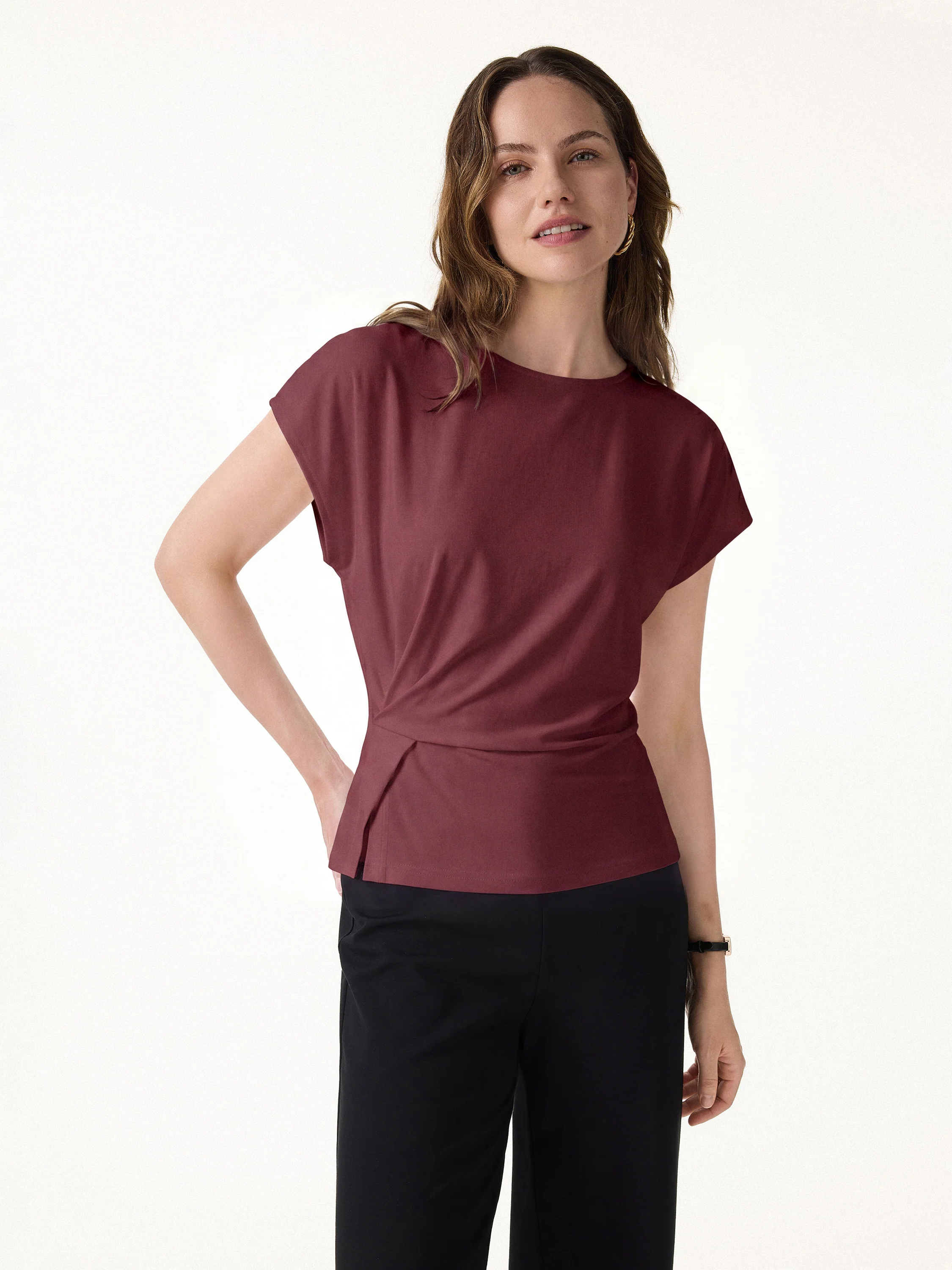 Cooling Ponte Relaxed Round Neck Tucked Top - Image 10