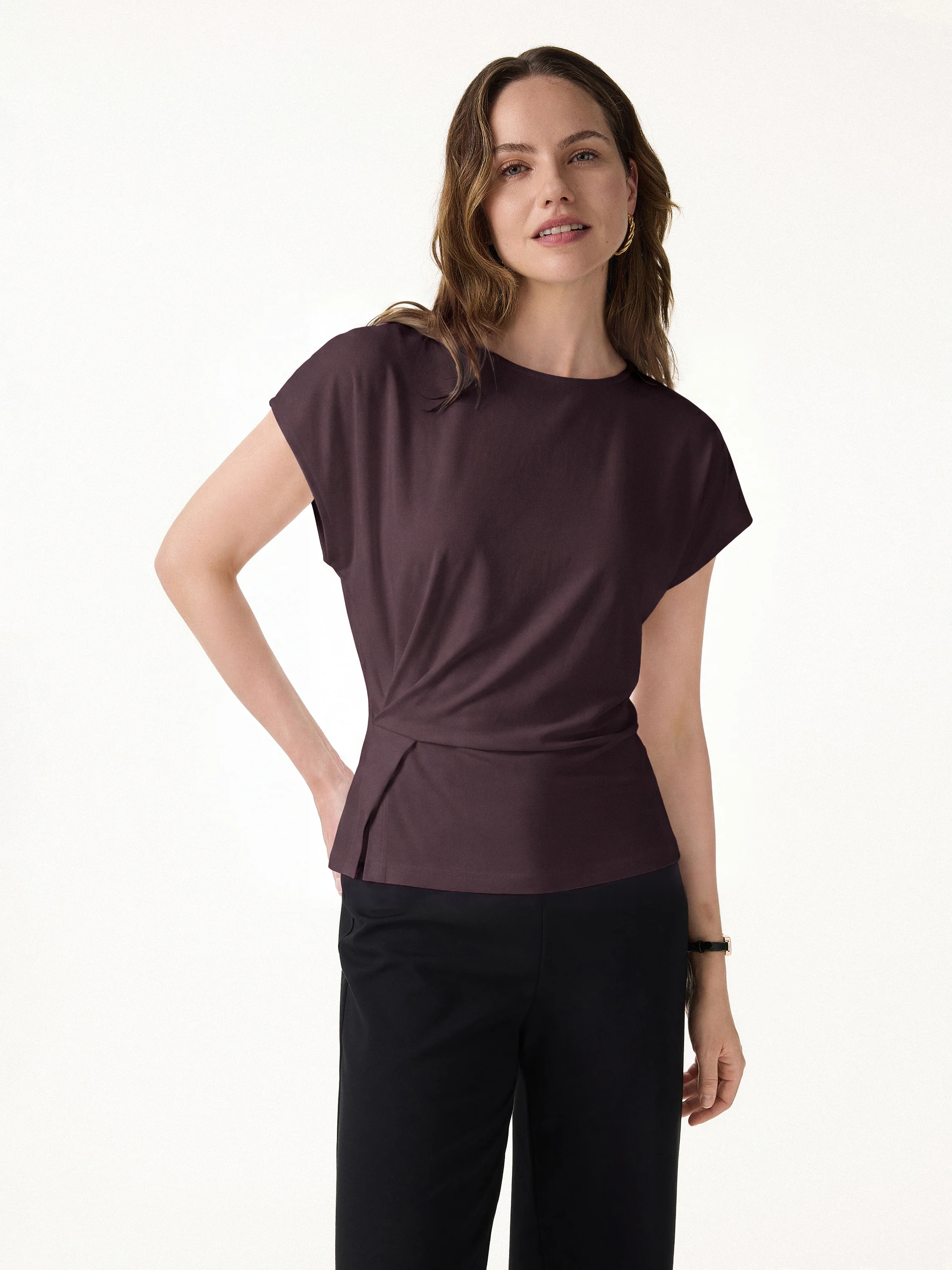 Cooling Ponte Relaxed Round Neck Tucked Top - Image 12