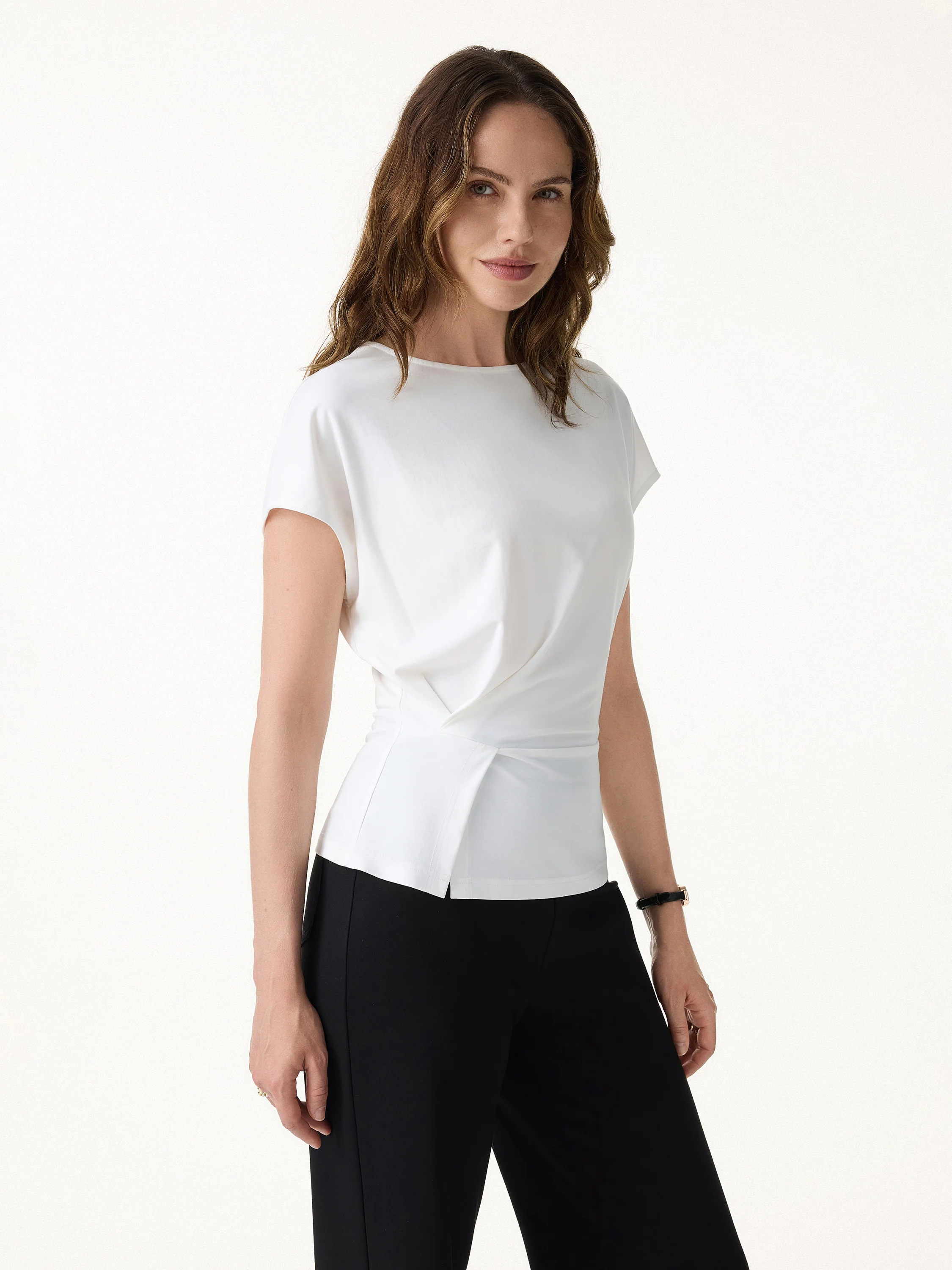 Cooling Ponte Relaxed Round Neck Tucked Top - Image 3