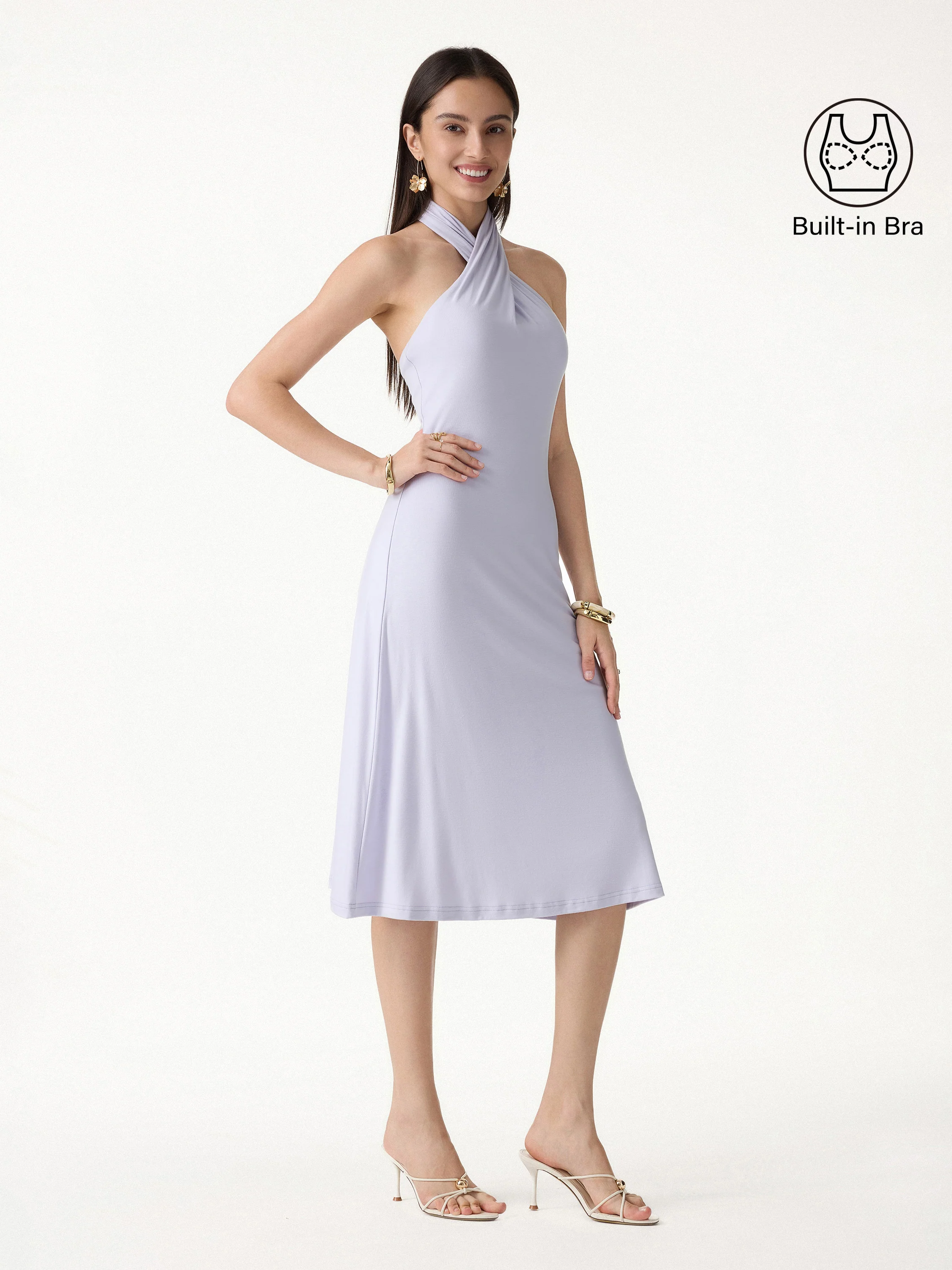 CoolTouch Criss-Cross Halter Open-Back Midi Bra Dress - Image 3