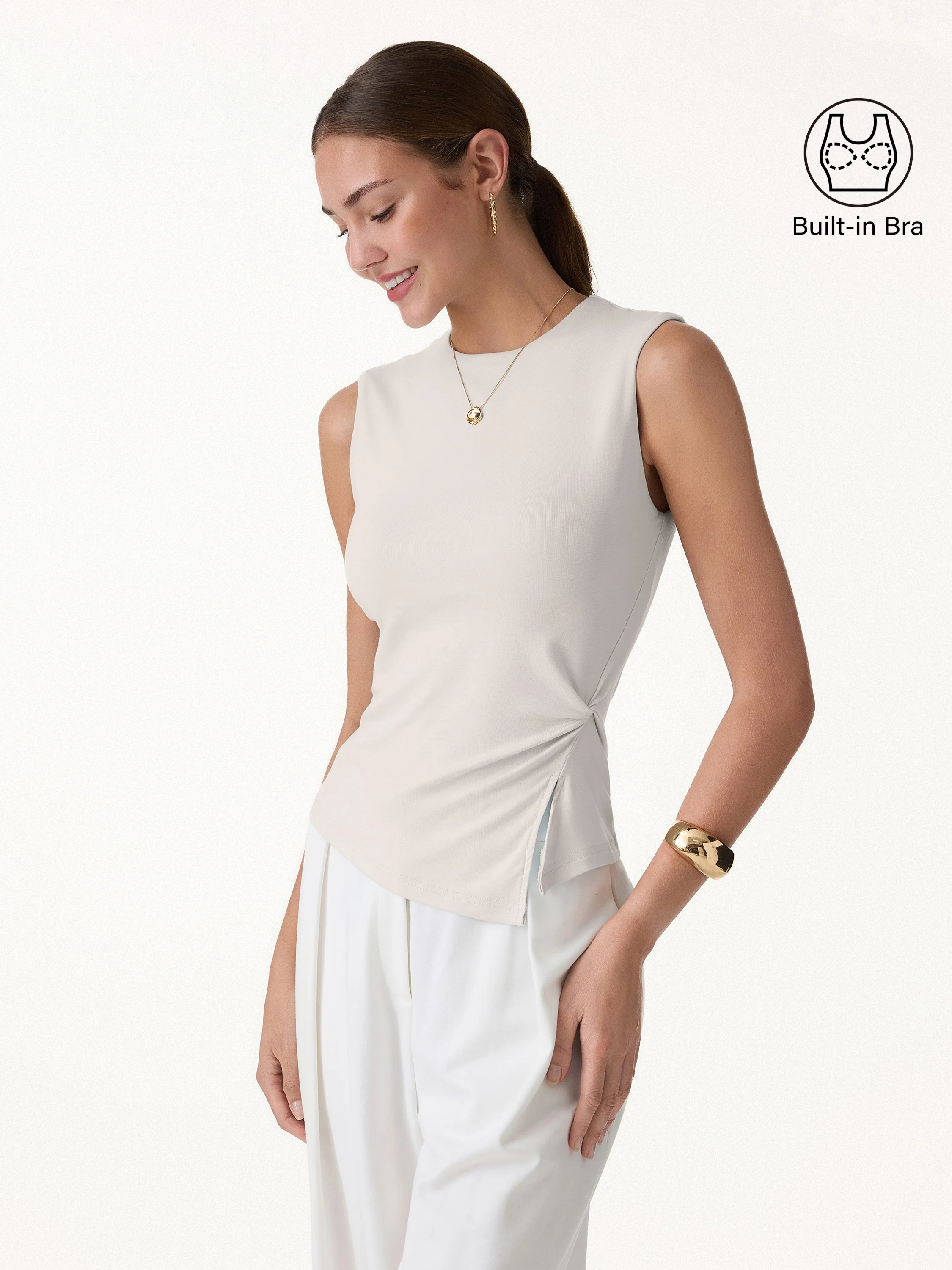CoolTouch Round Neck Twisted Bra Tank with Slit - Image 8