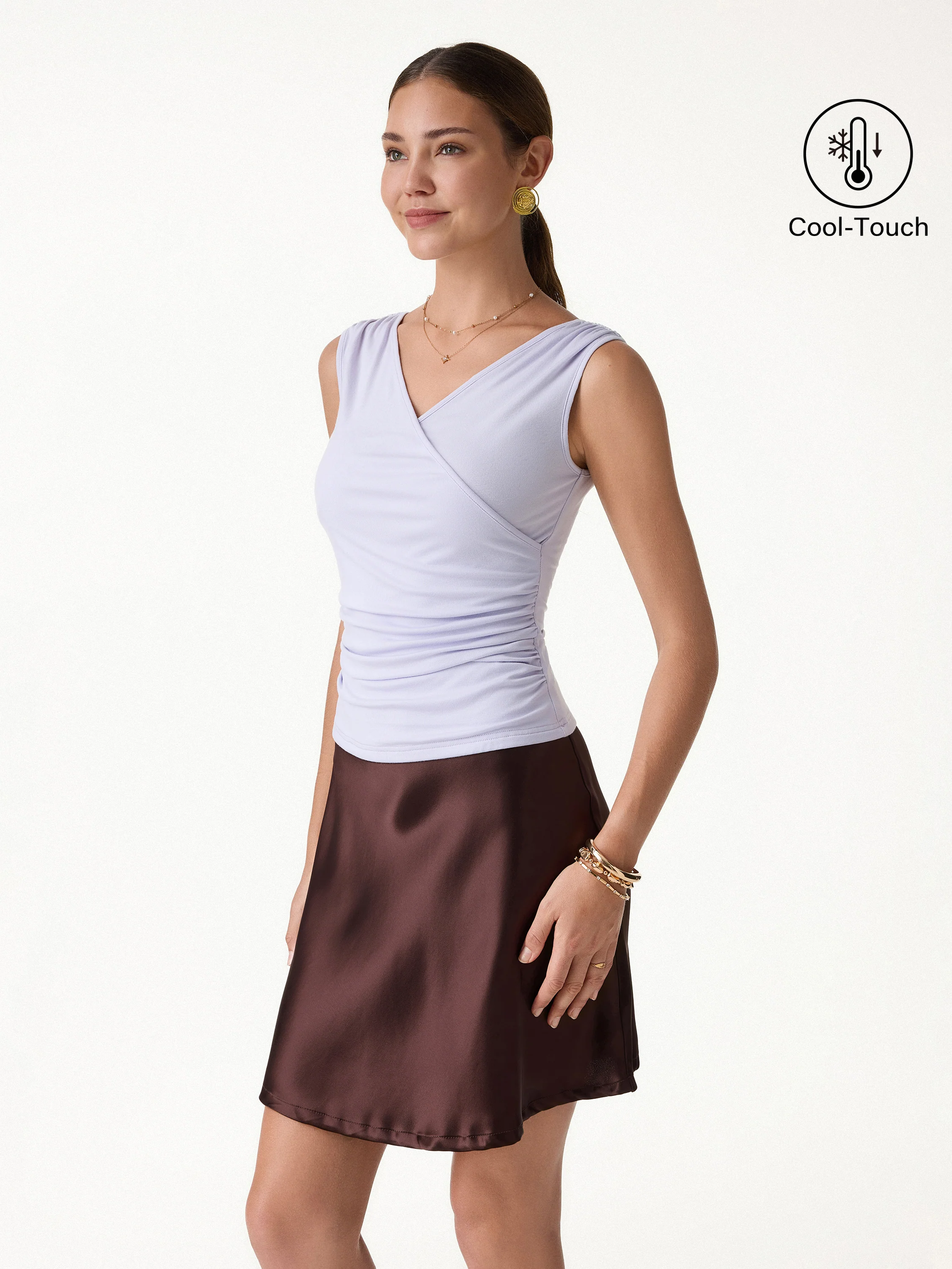 CoolTouch Surplice Neck Gathered Waist Top - Image 3