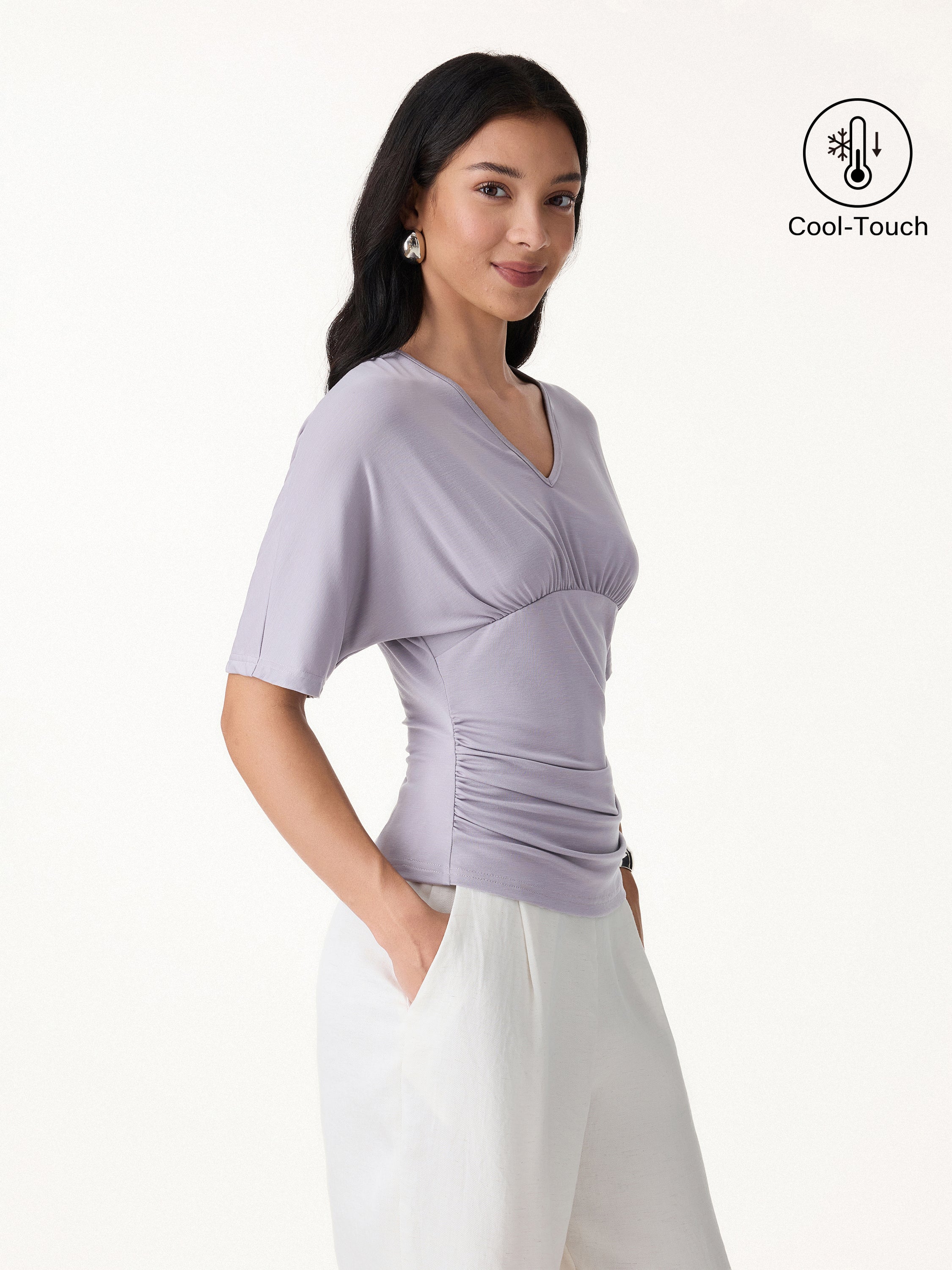 CoolTouch V-Neck Ruched Short Sleeve Summer Tee - Image 4