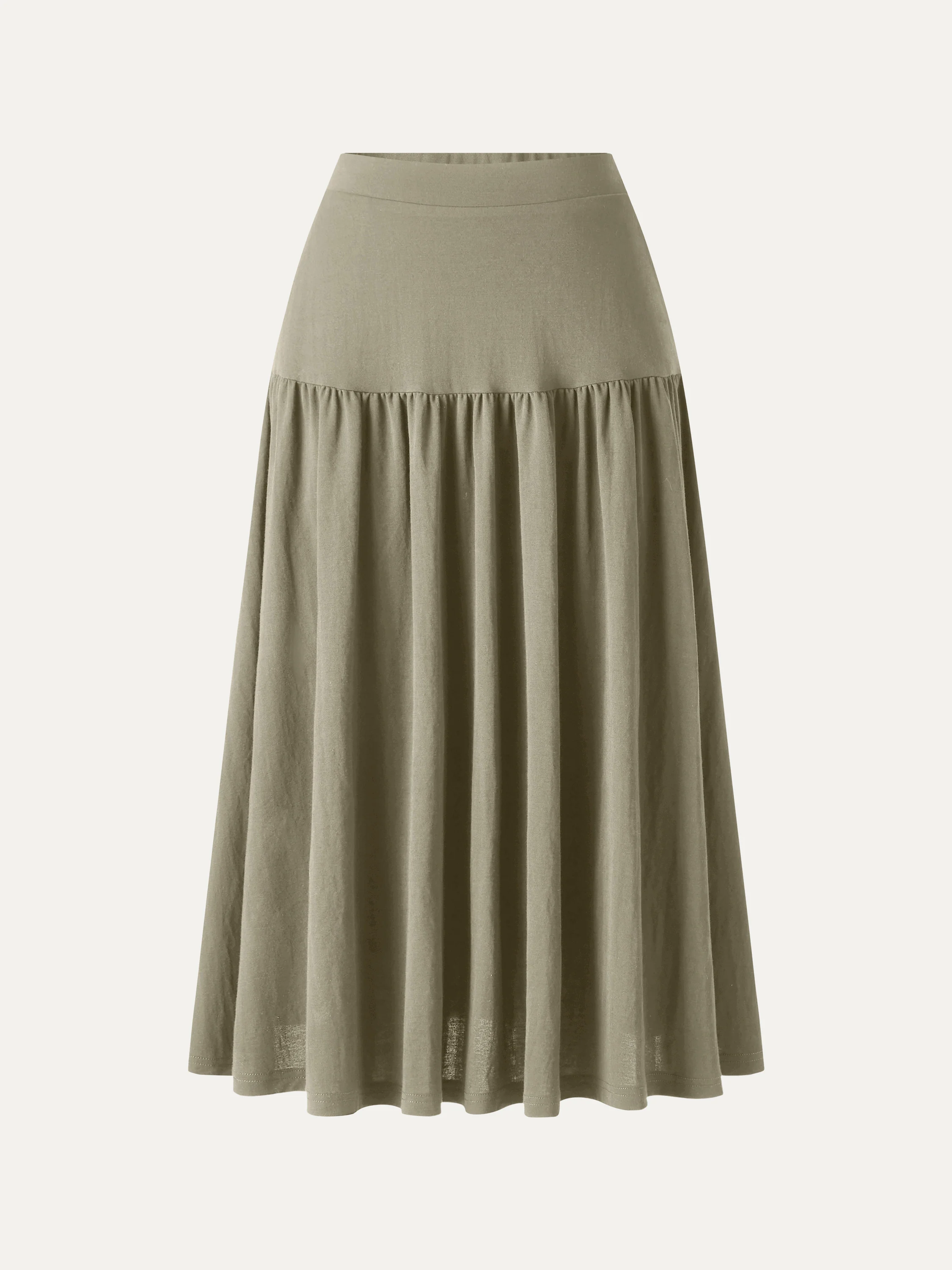 Cotton-Linen Gathered Midi Skirt with Pockets - Image 8