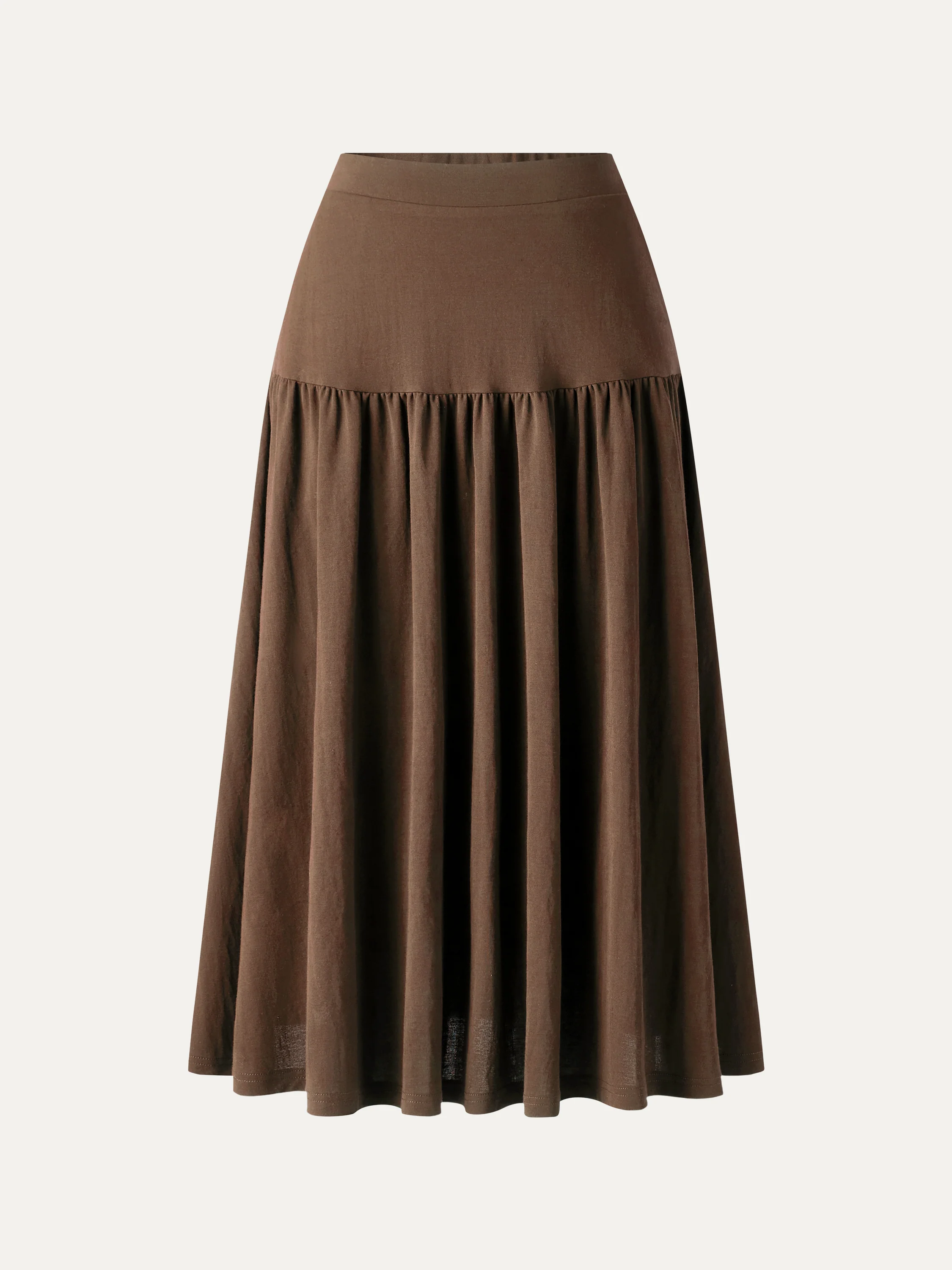 Cotton-Linen Gathered Midi Skirt with Pockets - Image 9