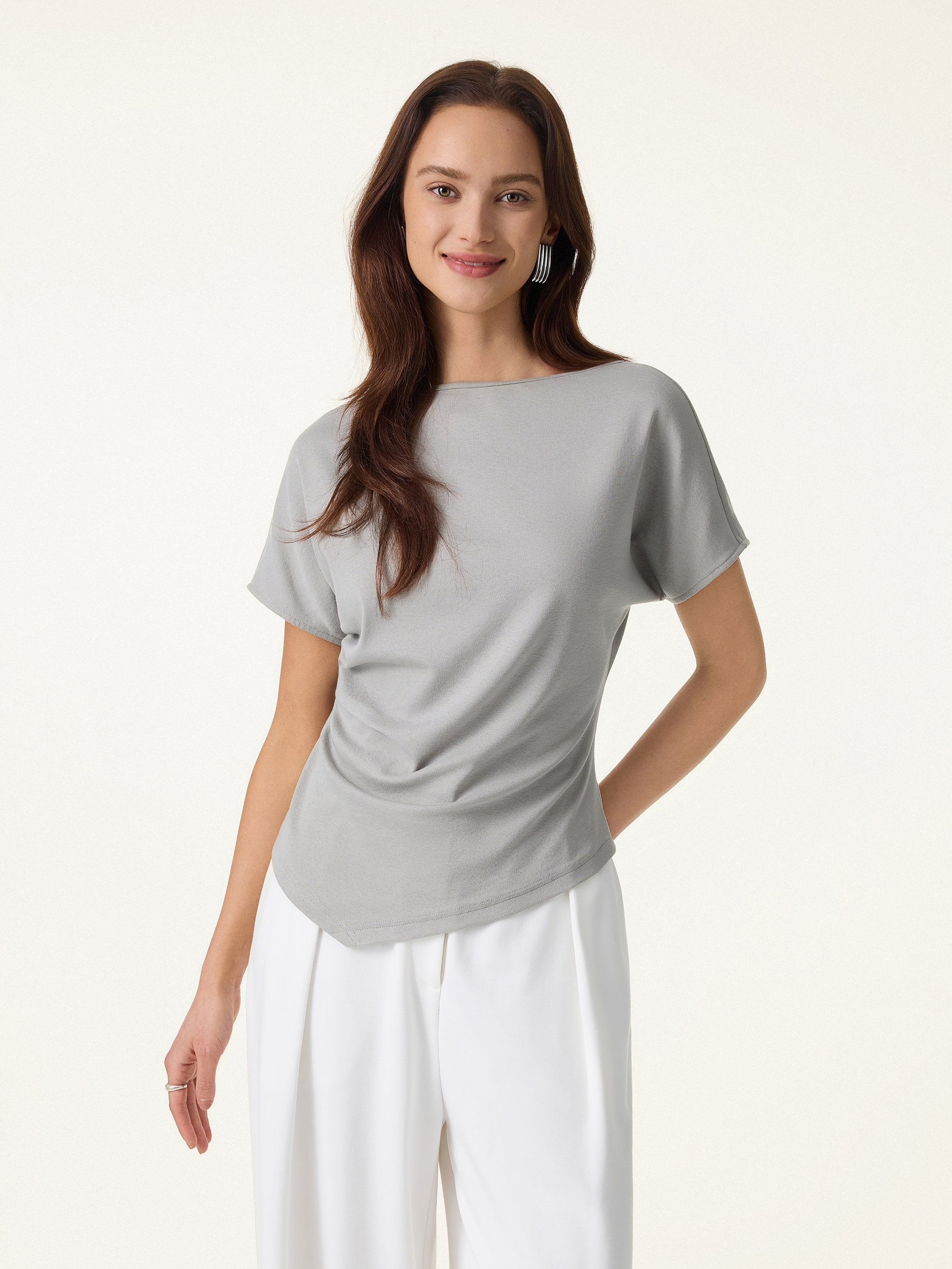 Cotton Lyocell Boatneck Angled Summer Tee - Image 3