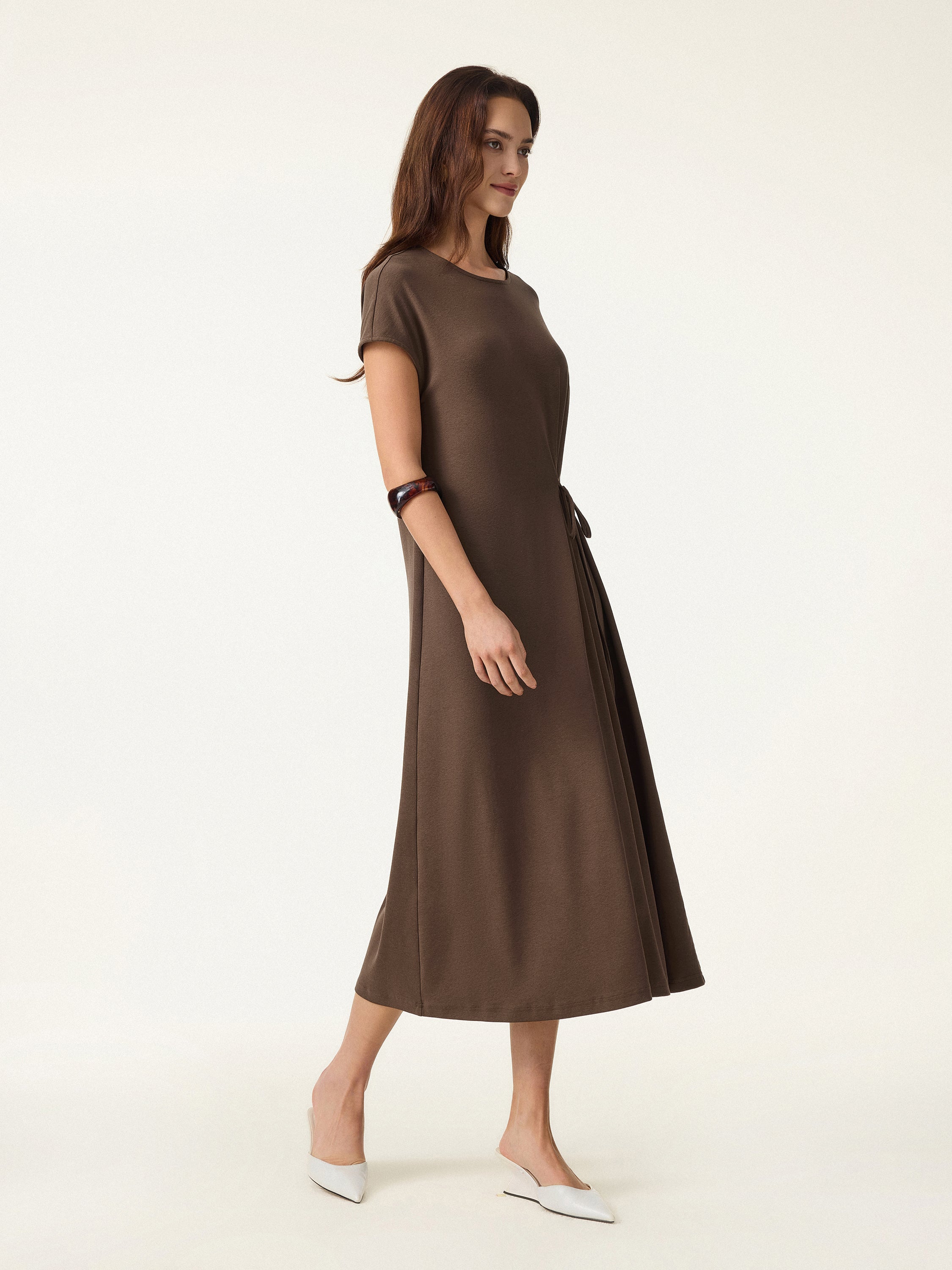 Cotton Lyocell Easy Airy Midi Dress with Self-Tie - Image 3