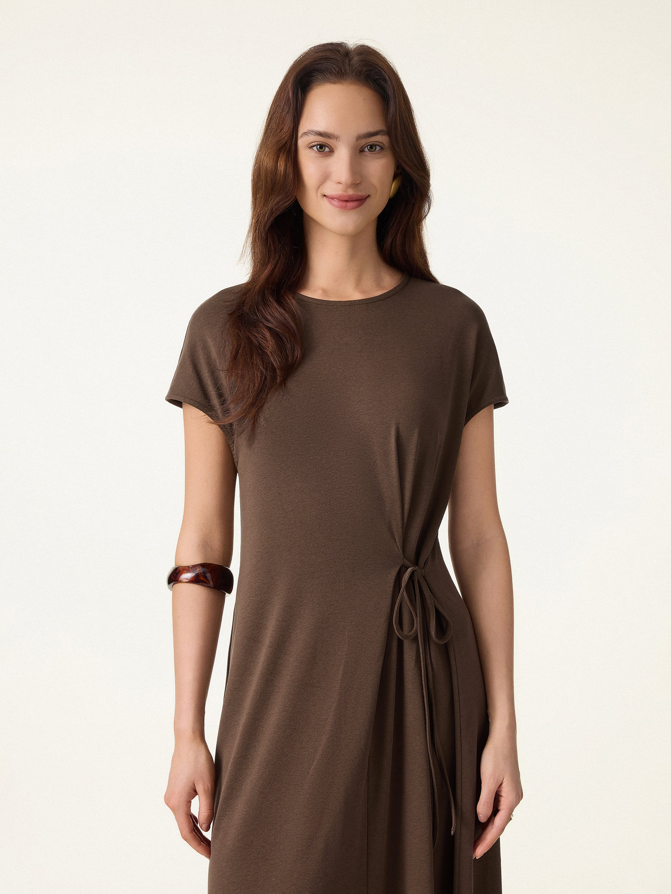 Cotton Lyocell Easy Airy Midi Dress with Self-Tie - Image 5