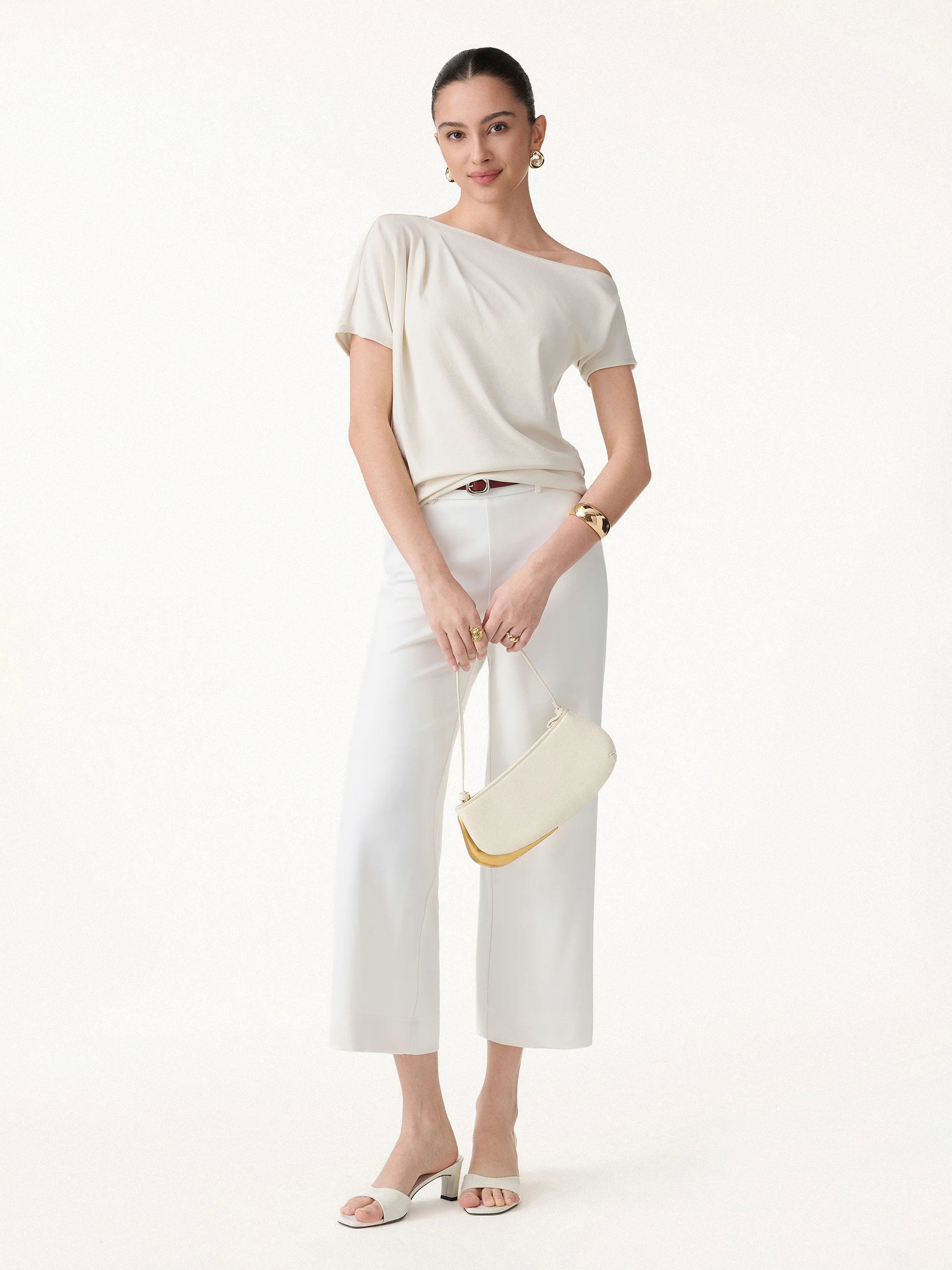 Cotton-Lyocell Effortless Asymmetrical Tucked Tee - Image 2