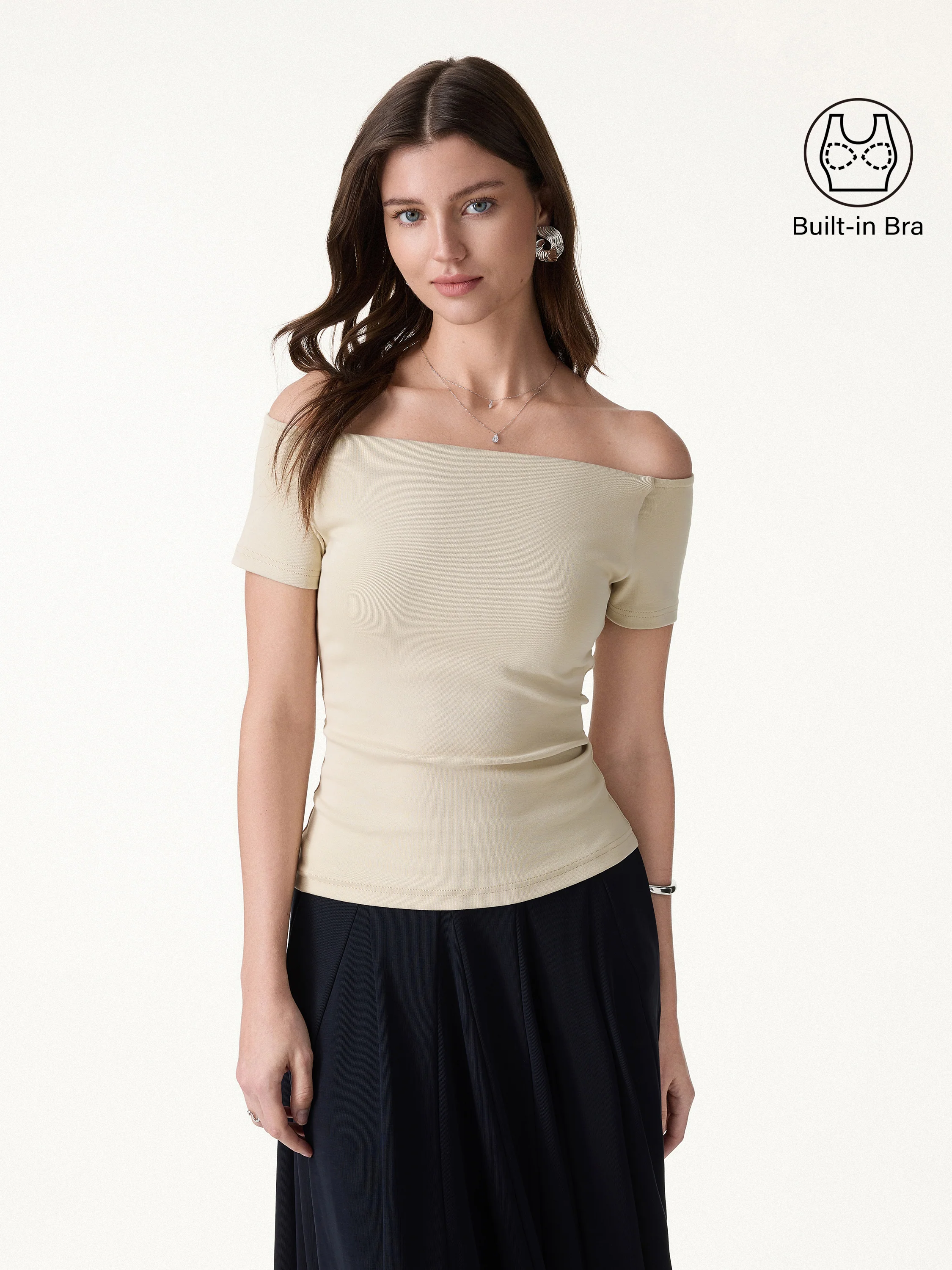 Cotton Lyocell Non-Slip Off-the-Shoulder Bra Top - Image 3