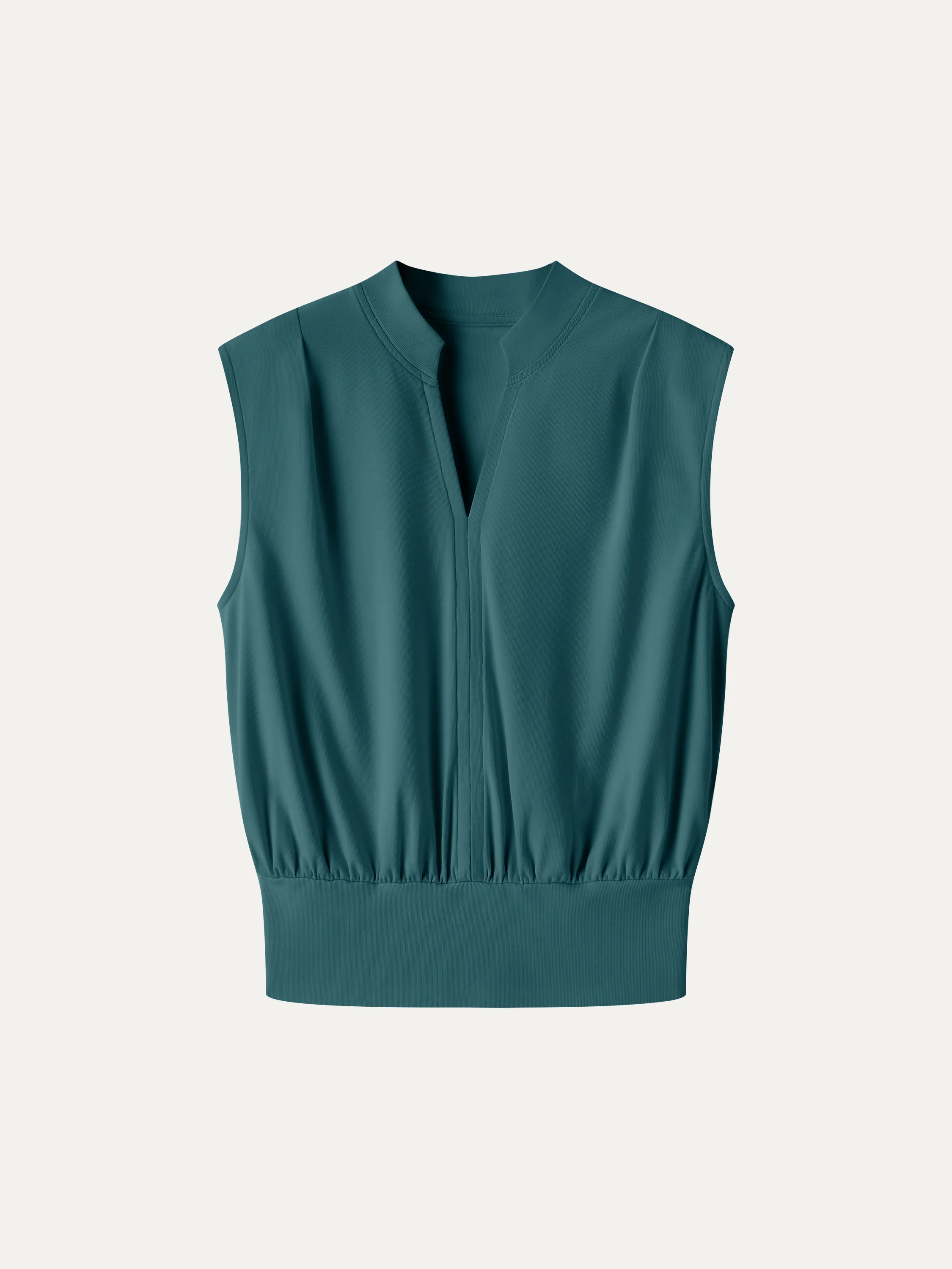 Cotton-Viscose V-neck Stand Collar Sleeveless Top - Image 10