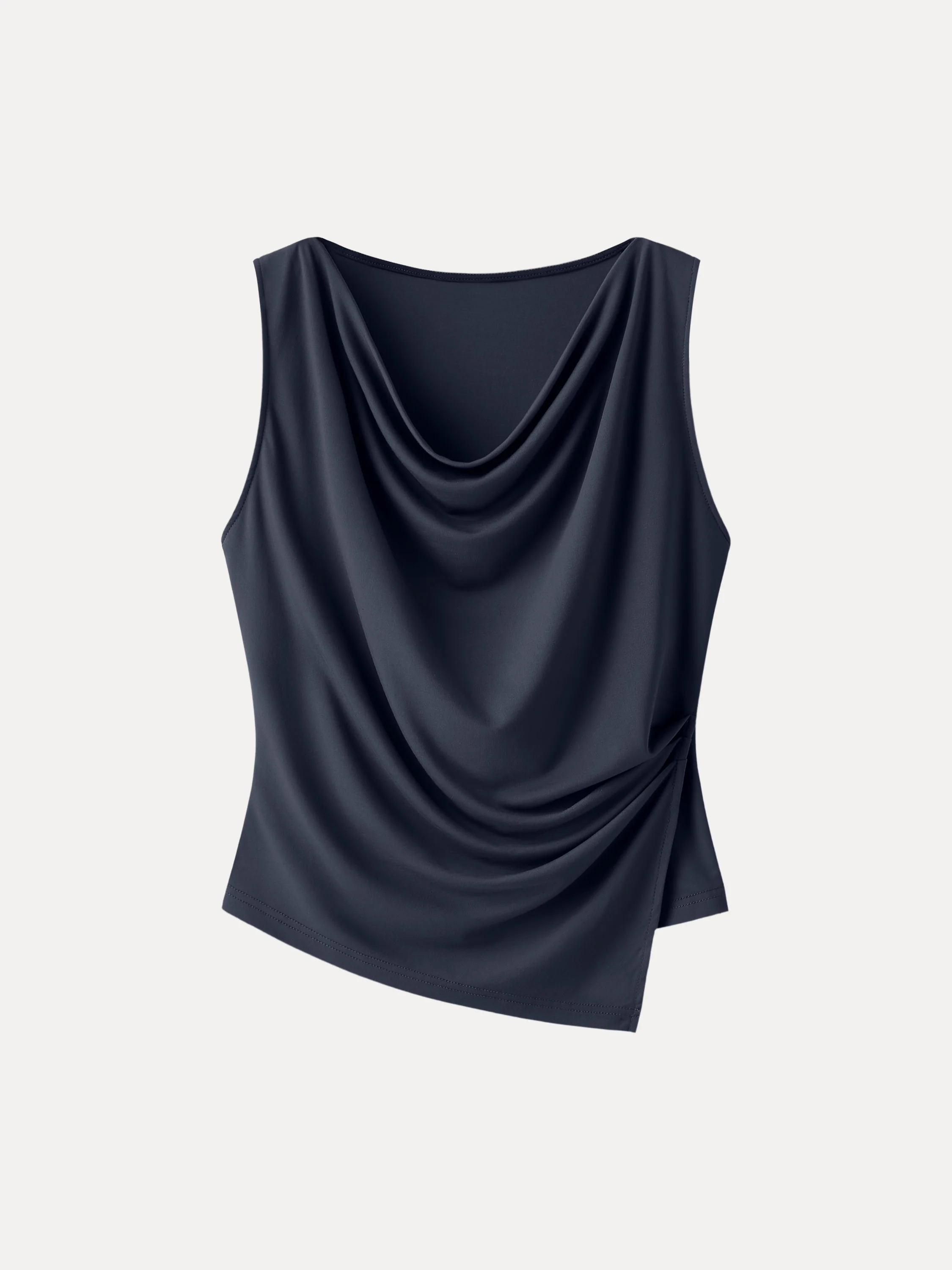 Cowl Neck Asymmetrical Tucked Sleeveless Top - Image 10