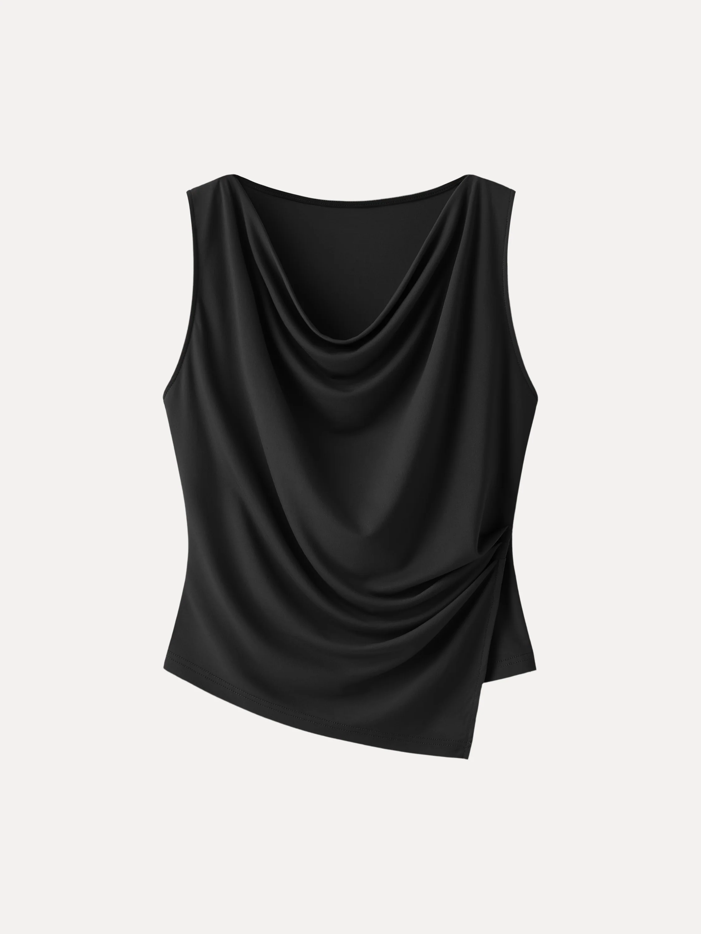 Cowl Neck Asymmetrical Tucked Sleeveless Top - Image 11
