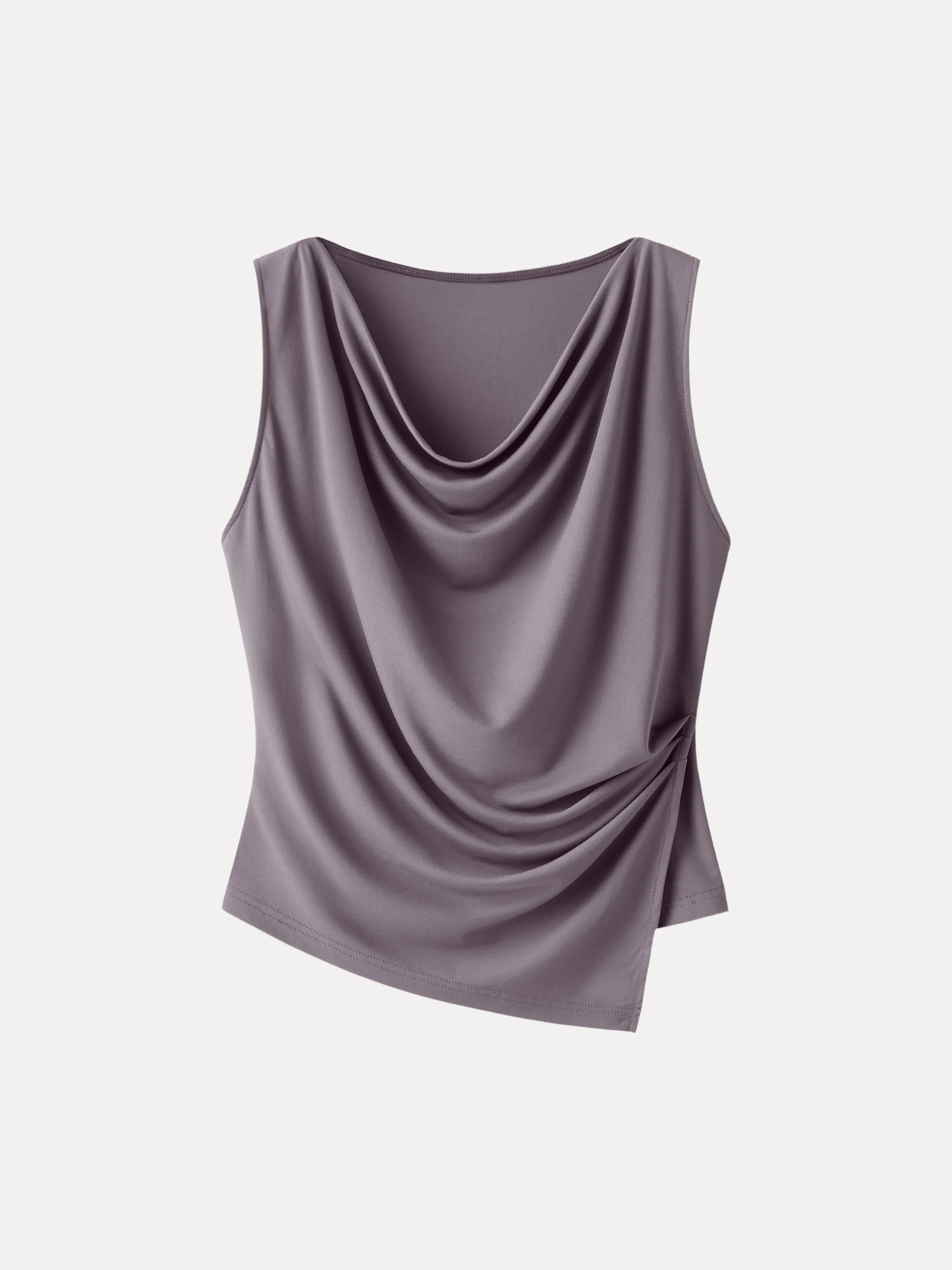 Cowl Neck Asymmetrical Tucked Sleeveless Top - Image 7