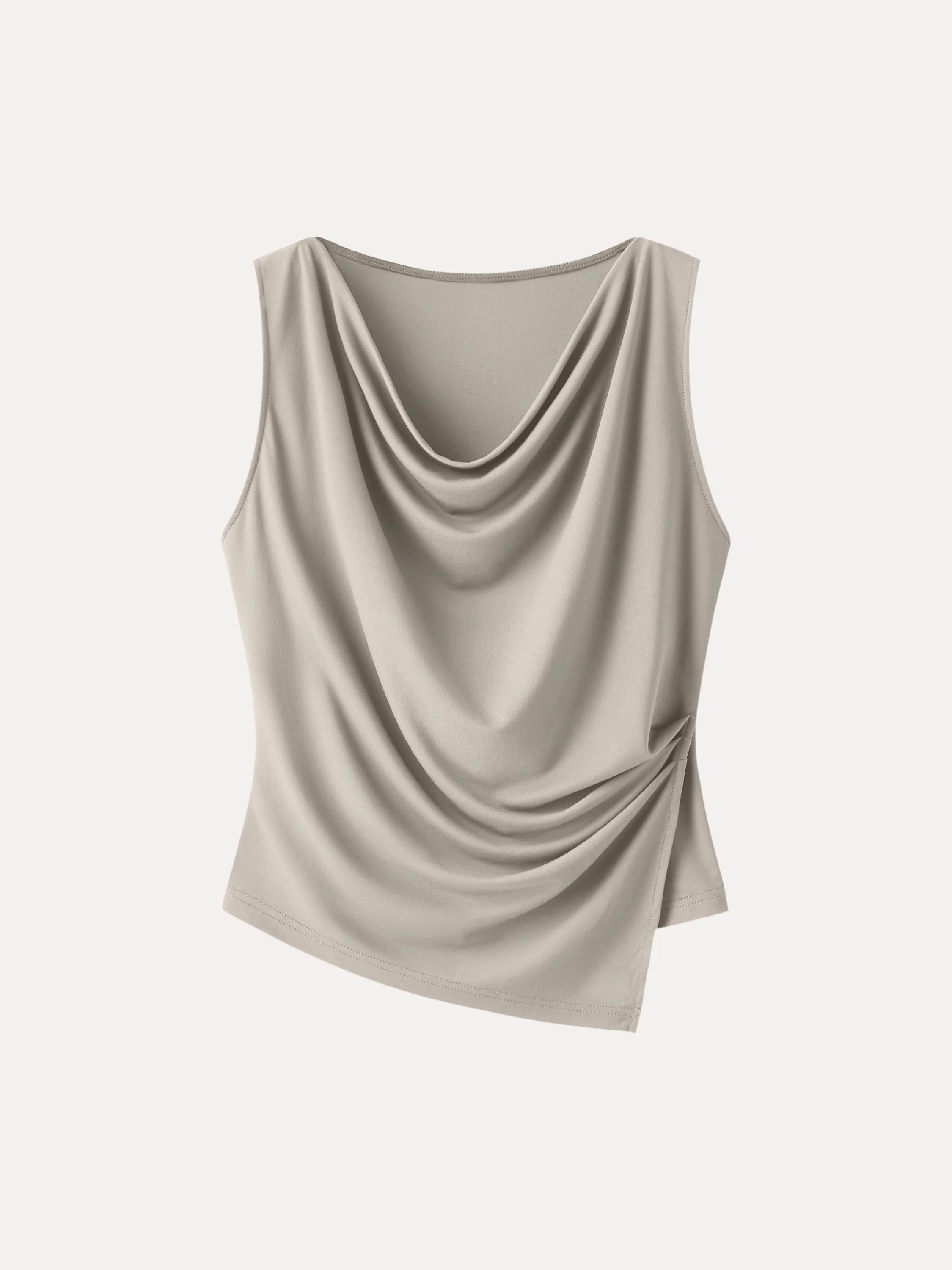 Cowl Neck Asymmetrical Tucked Sleeveless Top - Image 8