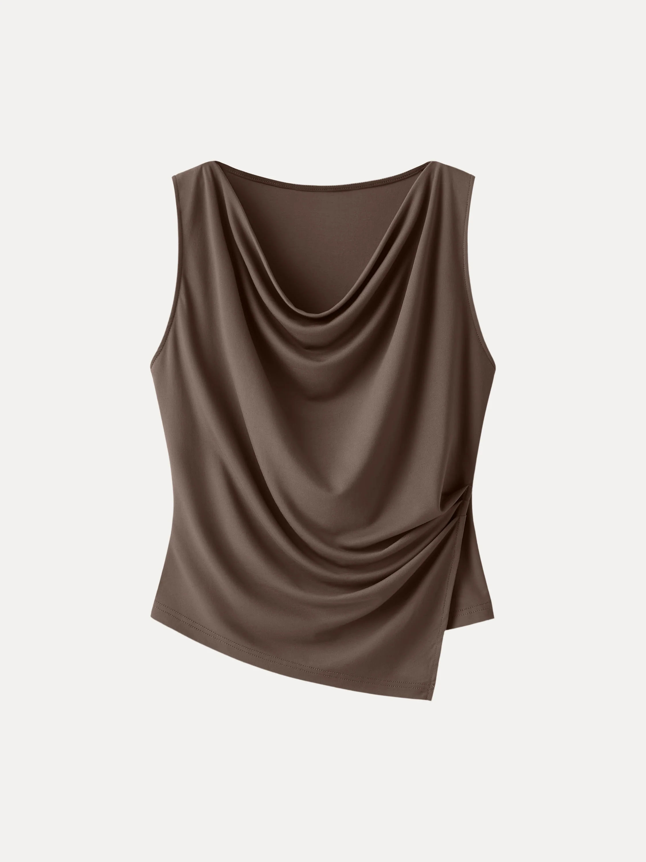 Cowl Neck Asymmetrical Tucked Sleeveless Top - Image 9
