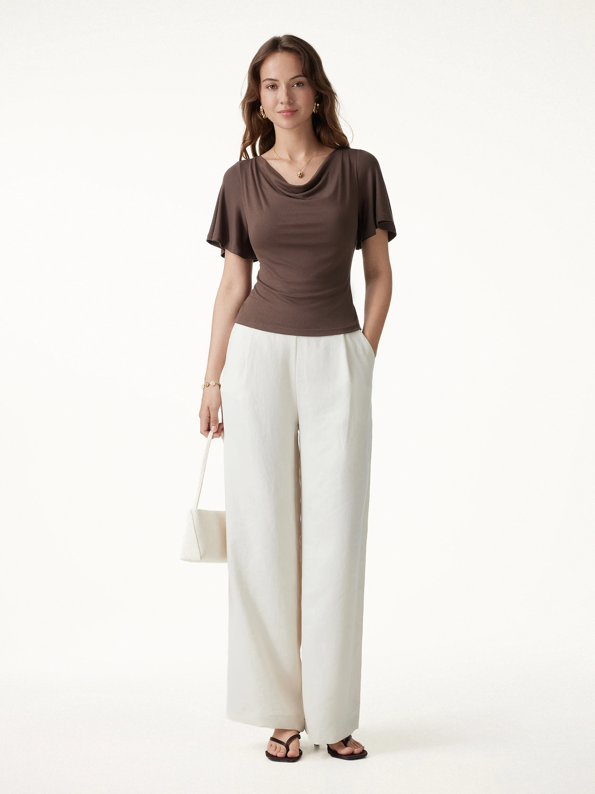 CoolTouch Cowl Neck Flutter Sleeve Bra Top - Image 2