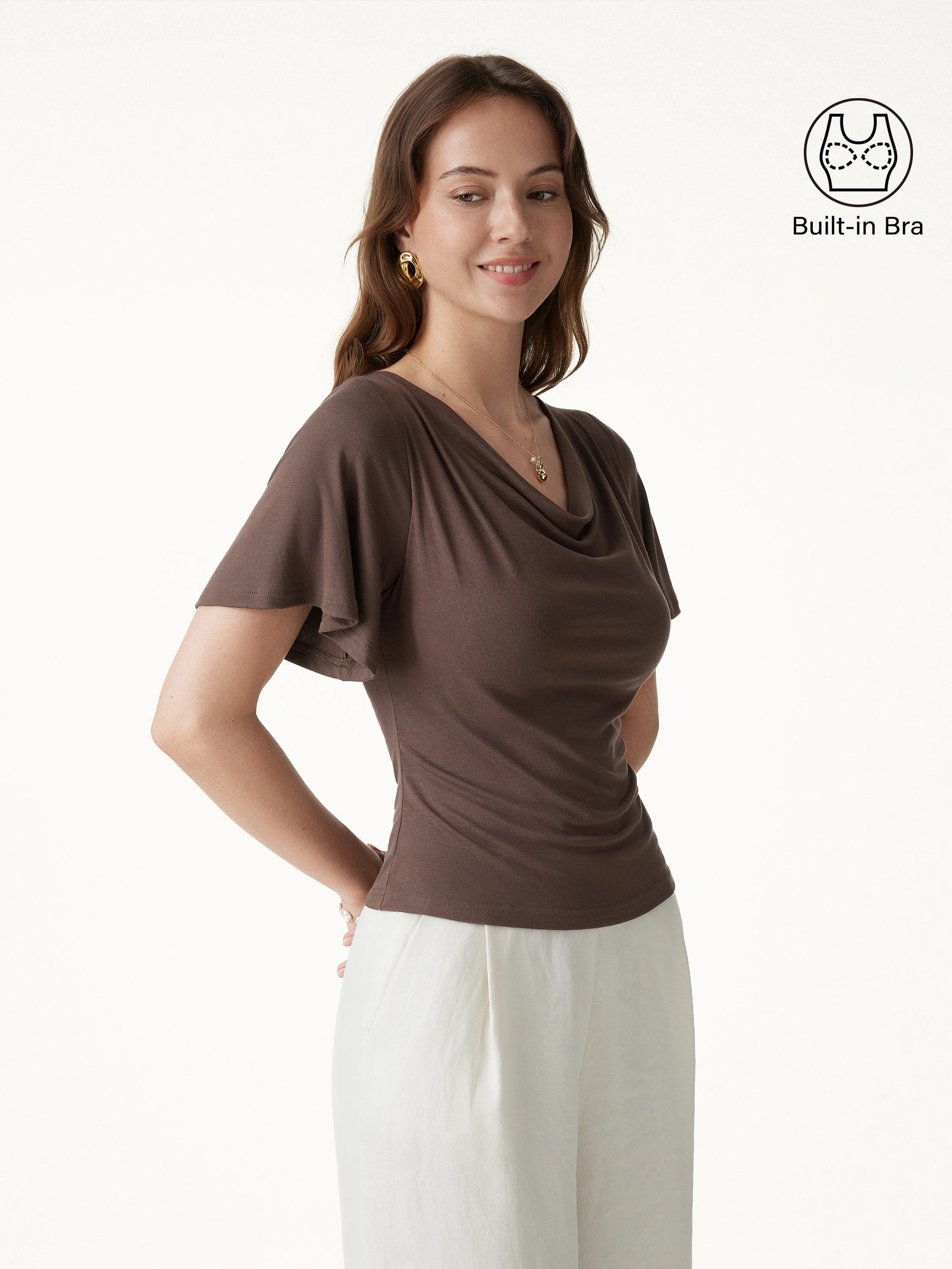 Cowl Neck Flutter Sleeve Bra Top - Image 3