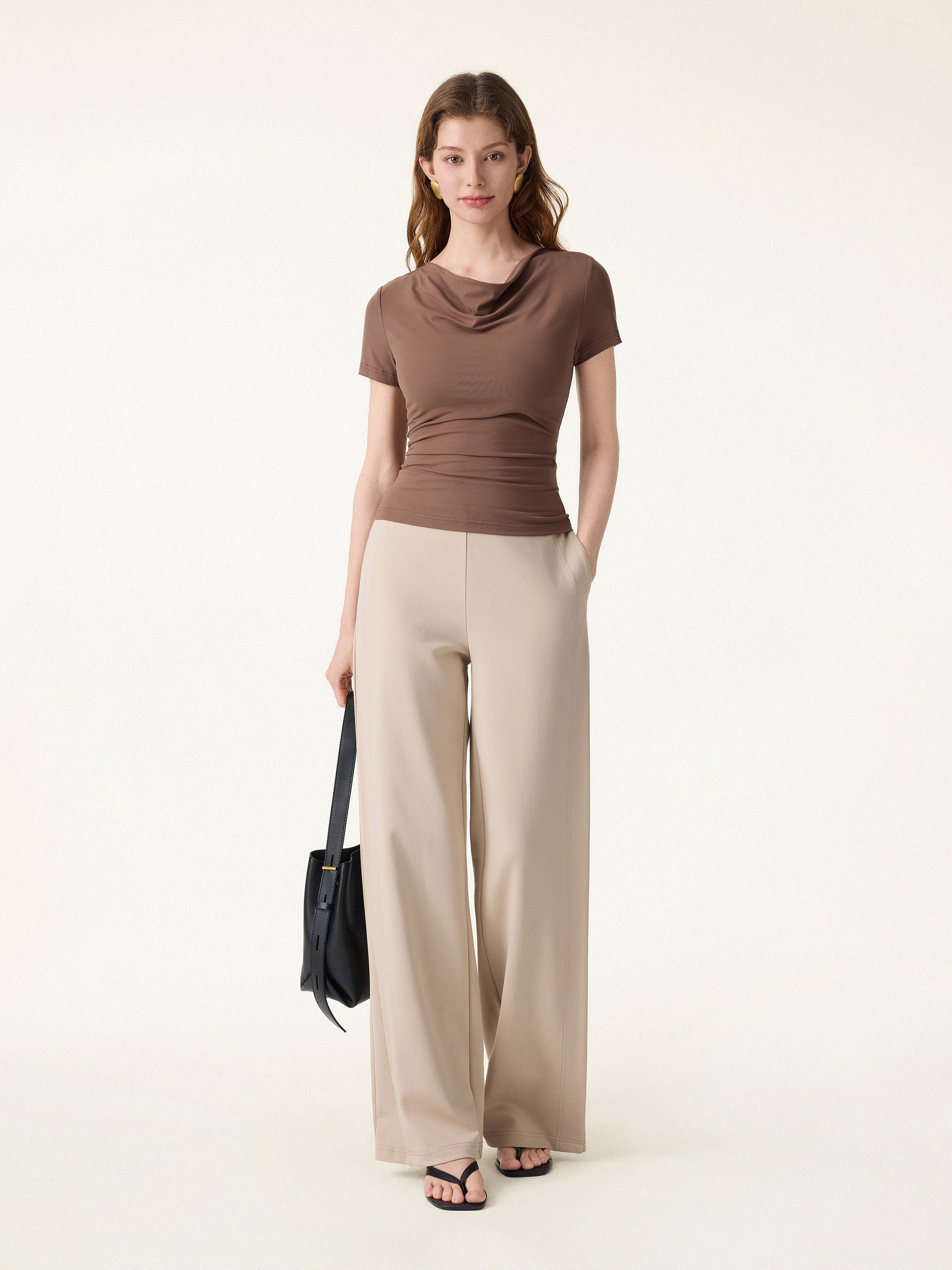 Drapey Mid Rise Wide Leg Pull-on Pant with Pockets - Image 2