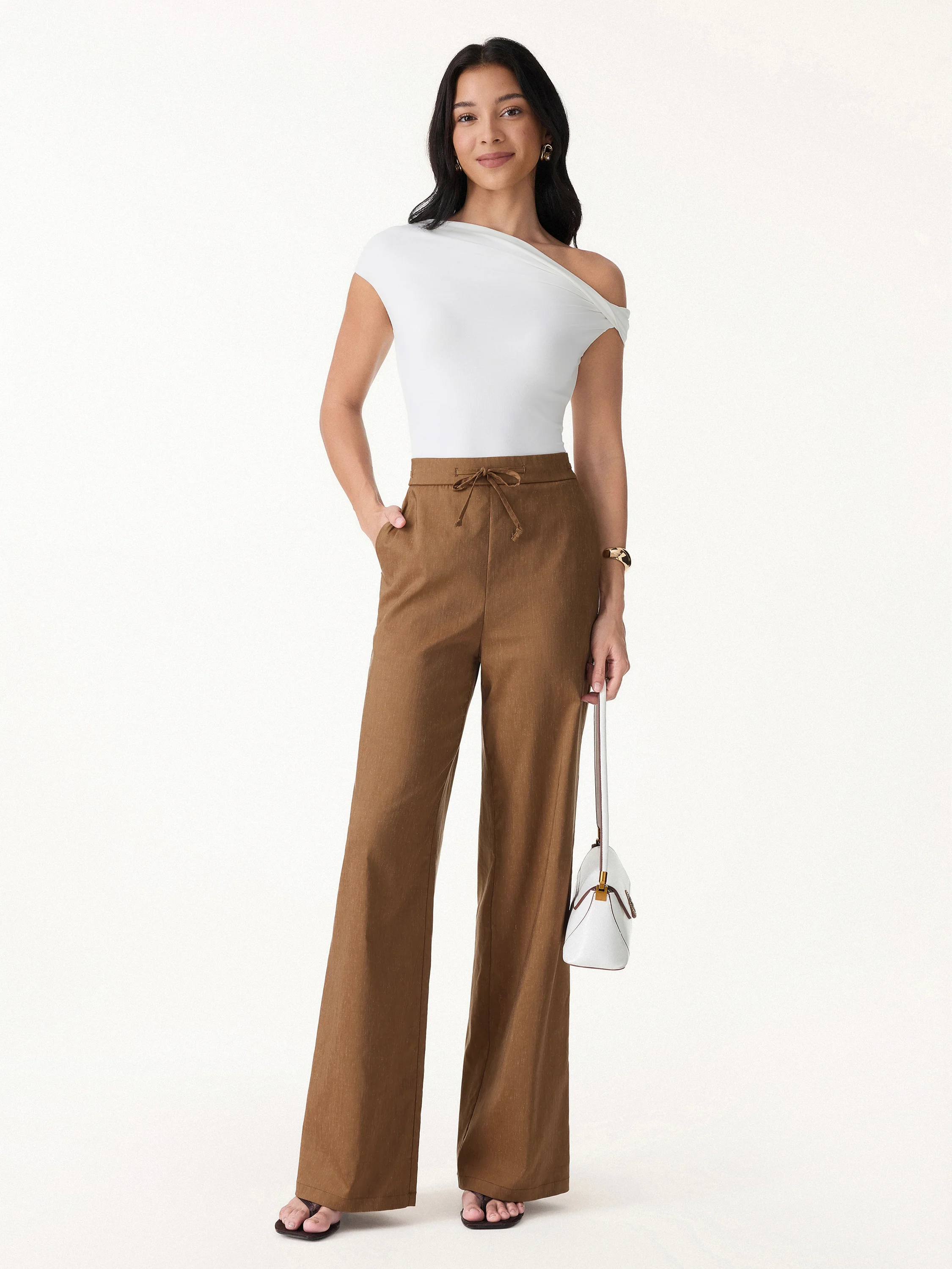 Drawstring Wide Leg Pant with Pockets - Image 3