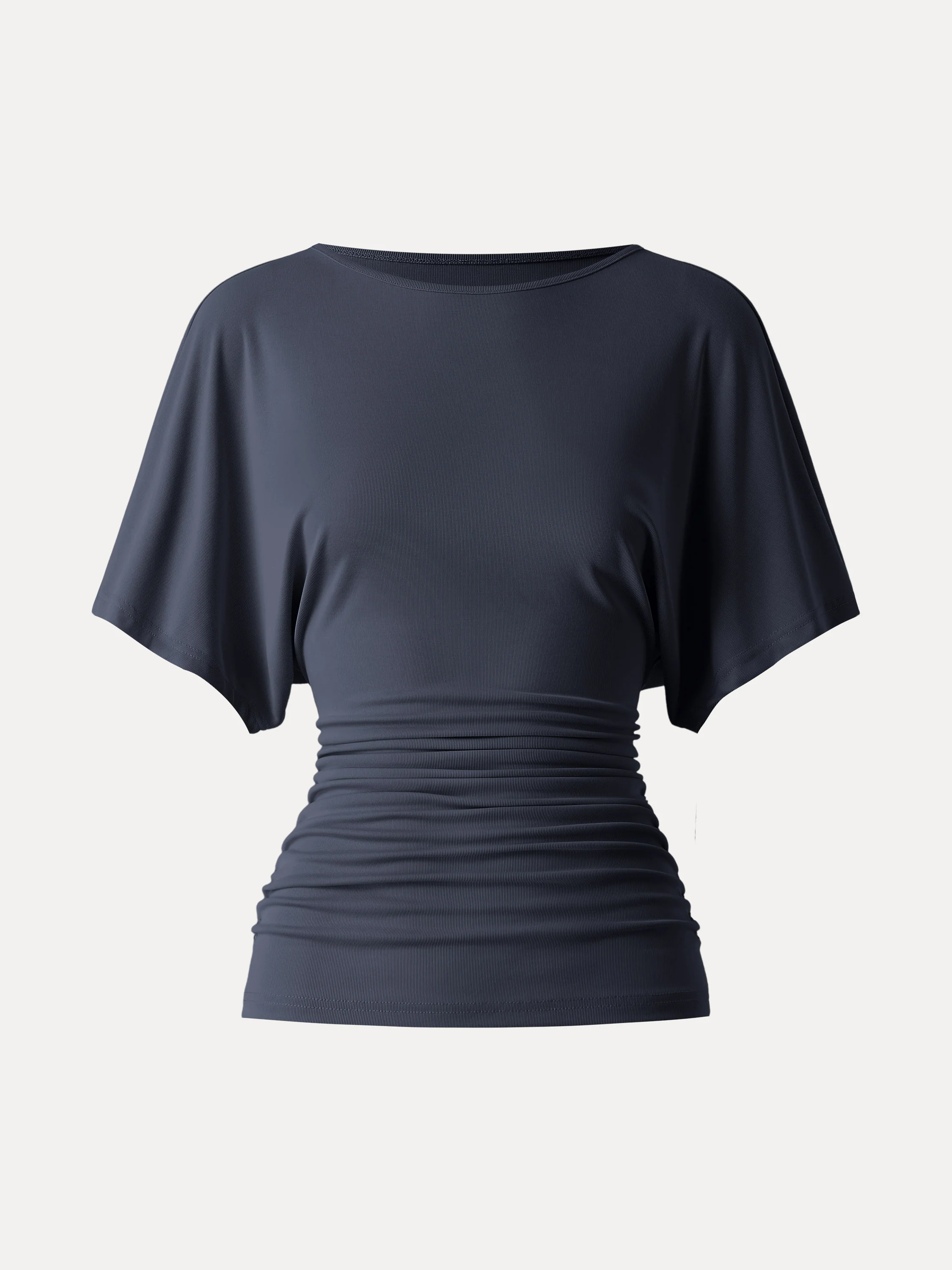Effortless Boatneck Batwing Sleeve Side Ruched Top - Image 10