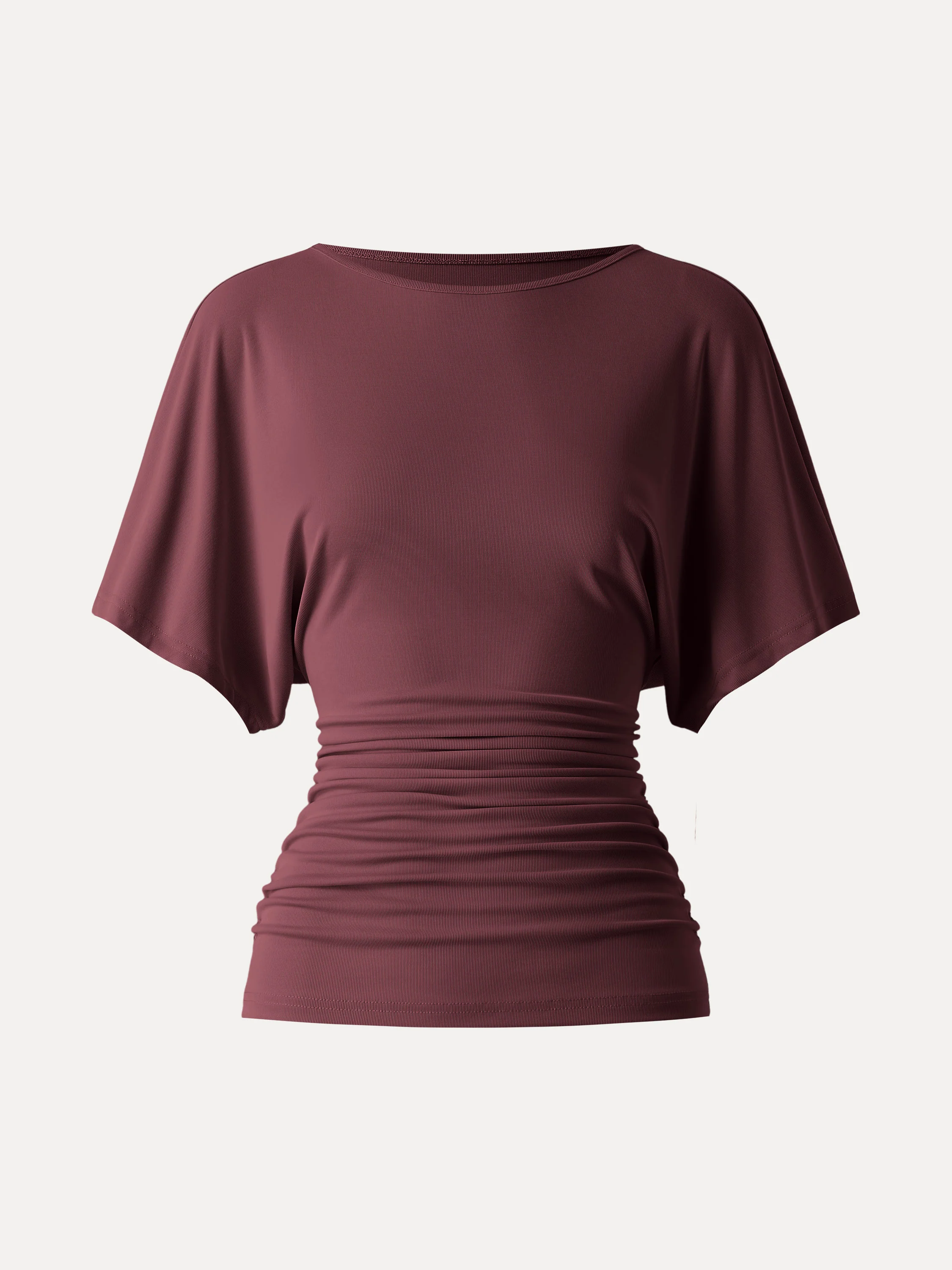 Effortless Boatneck Batwing Sleeve Side Ruched Top - Image 11