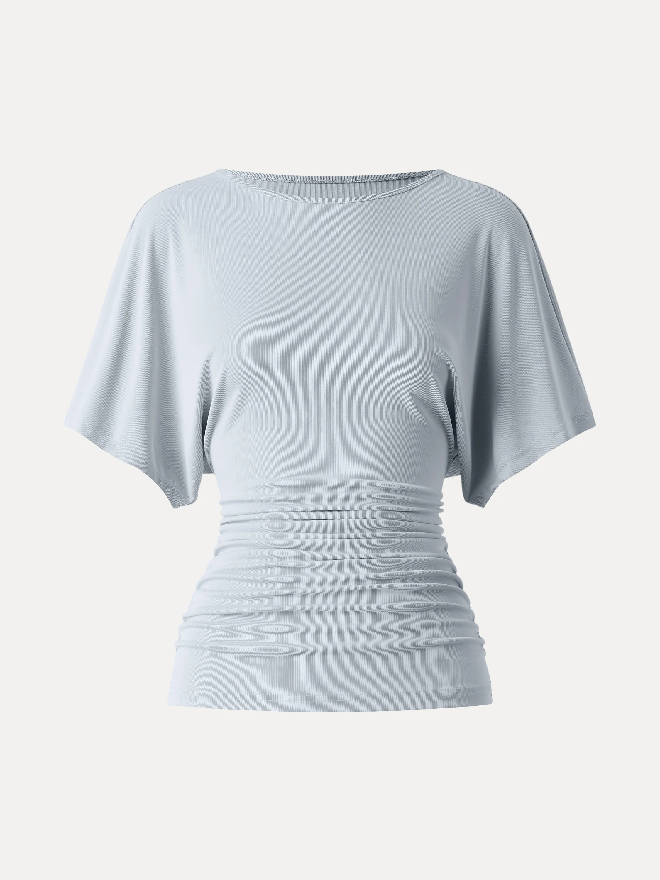 Effortless Boatneck Batwing Sleeve Side Ruched Top - Image 12