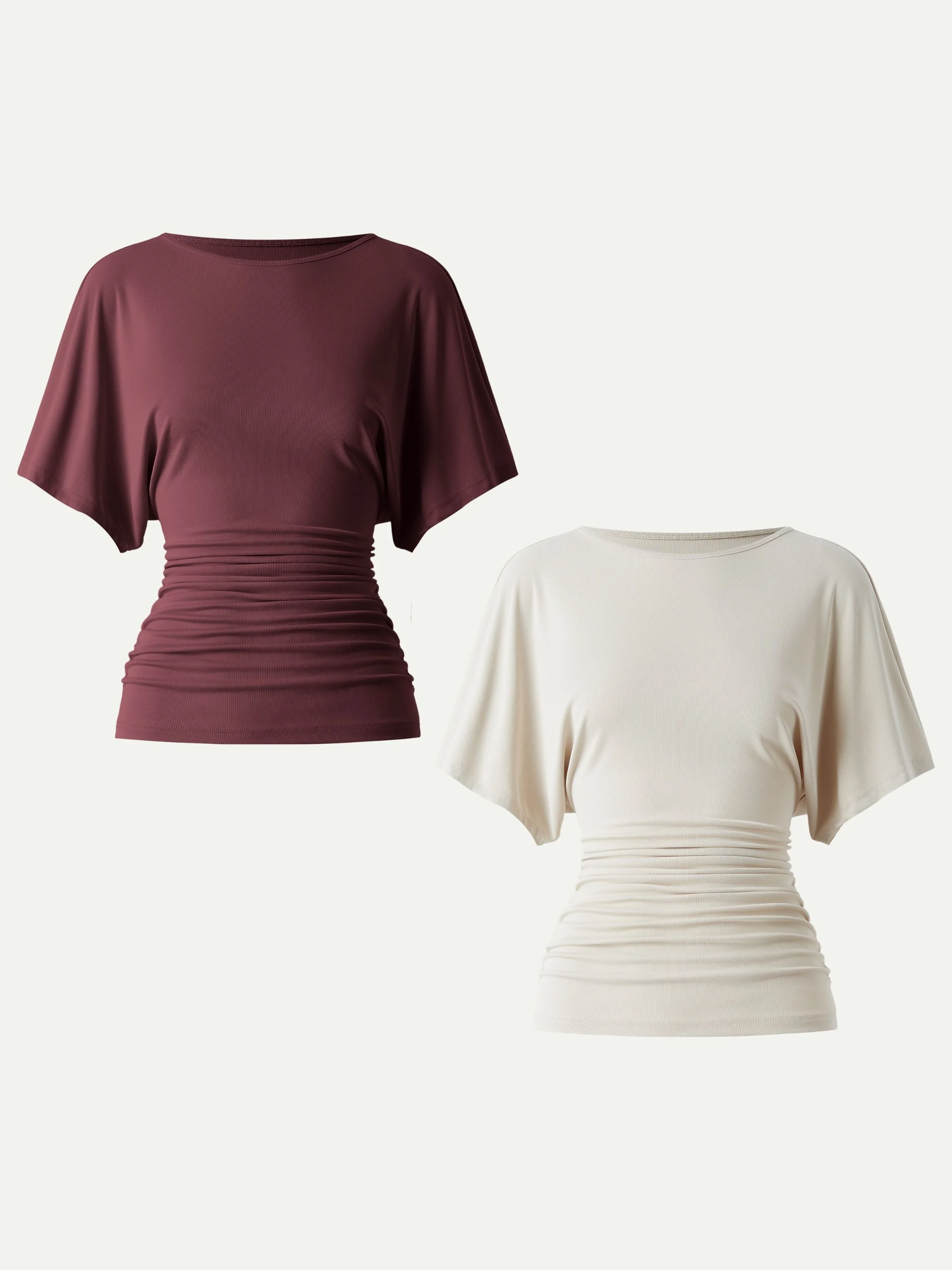 Effortless Boatneck Batwing Sleeve Side Ruched Top - Image 19