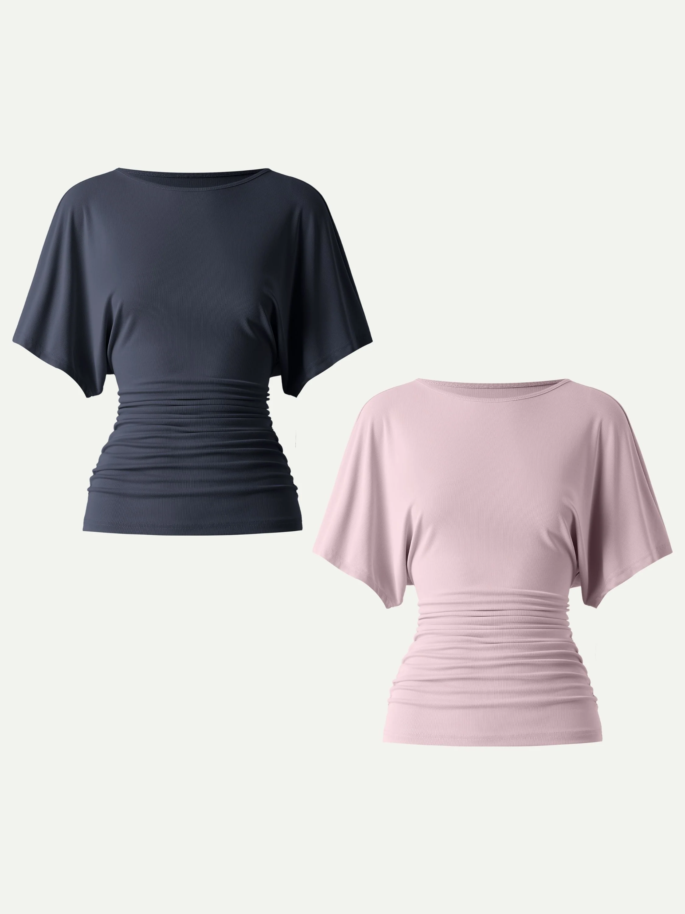 Effortless Boatneck Batwing Sleeve Side Ruched Top - Image 23