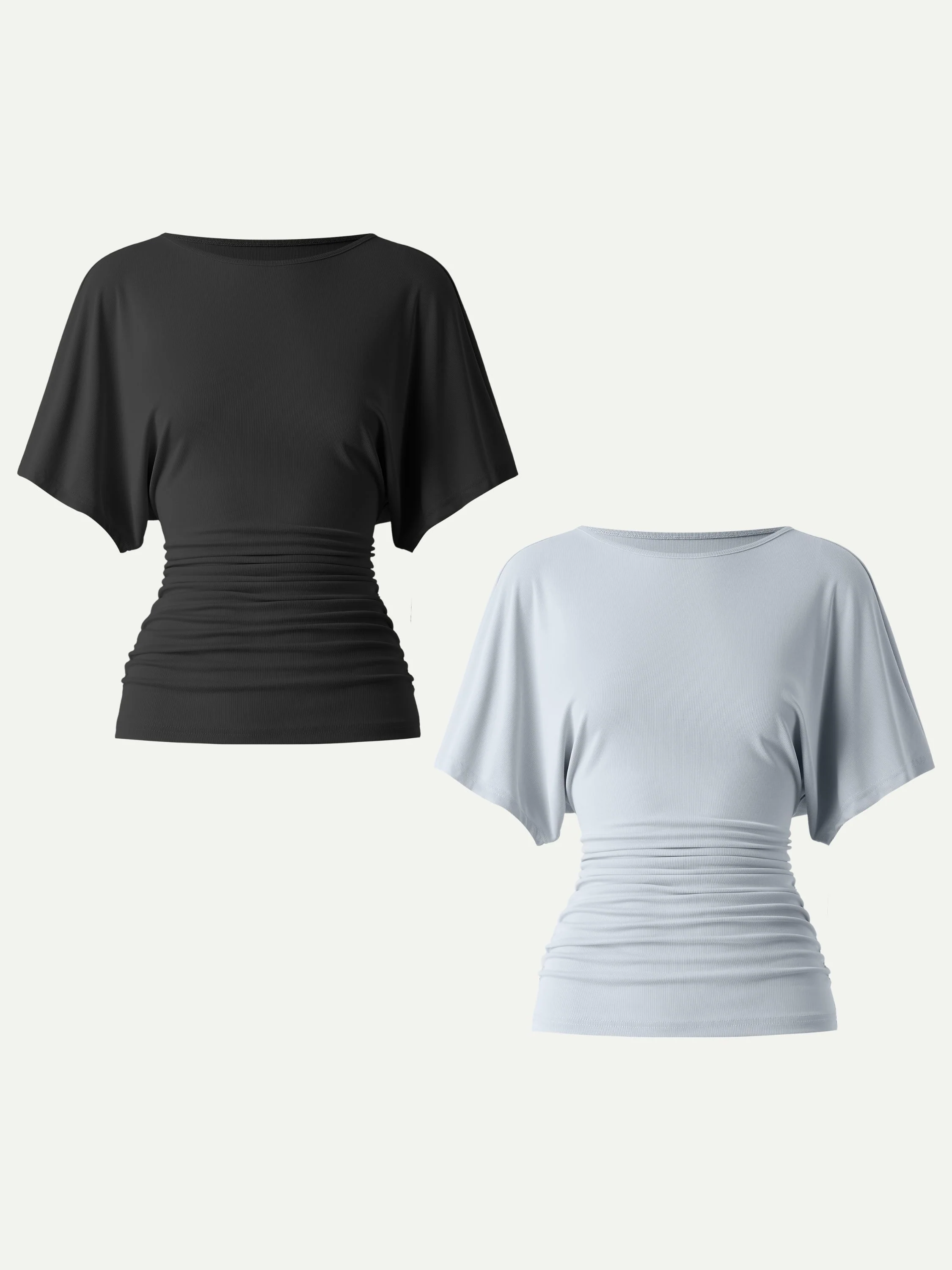 Effortless Boatneck Batwing Sleeve Side Ruched Top - Image 24