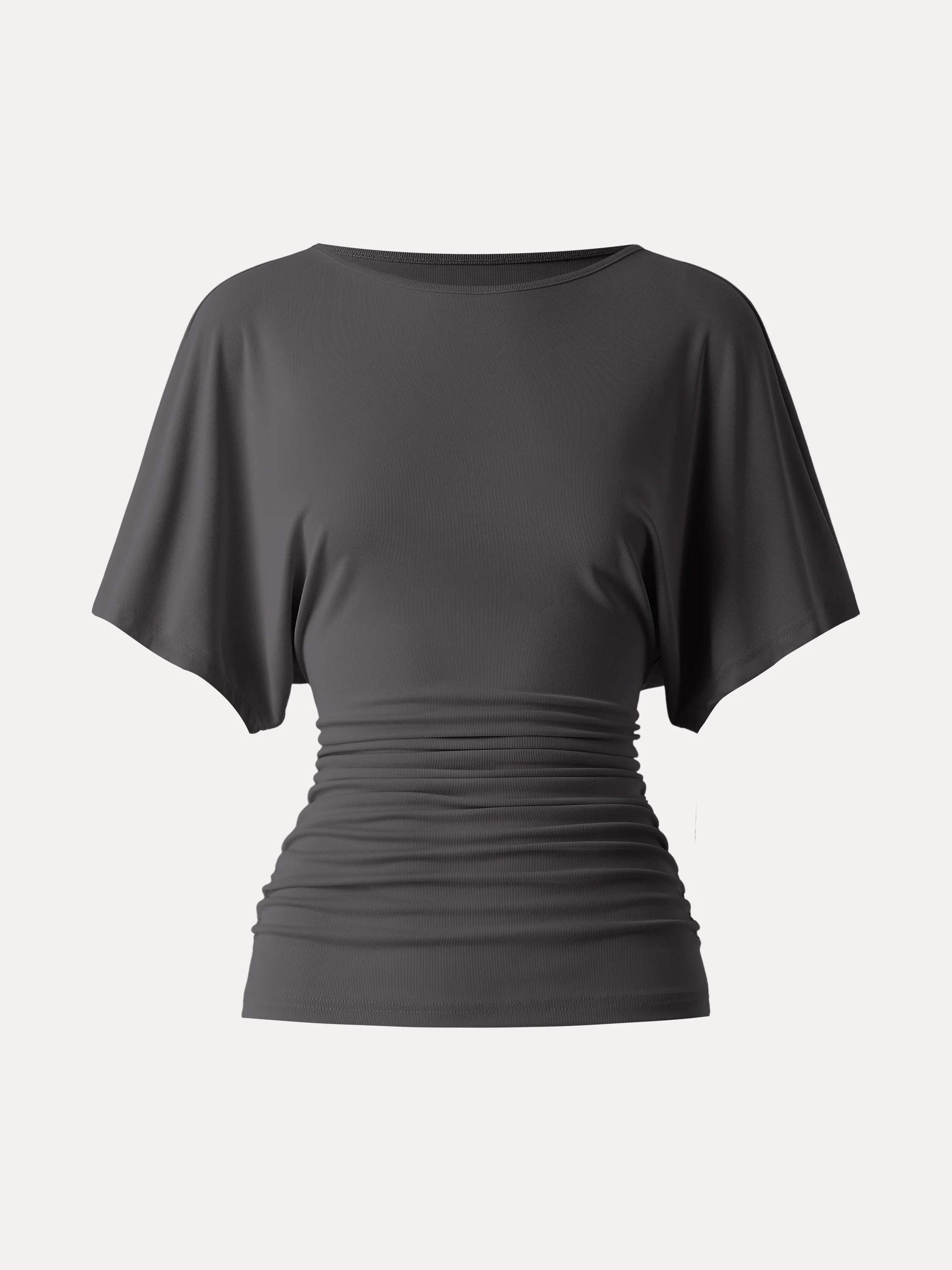 Effortless Boatneck Batwing Sleeve Side Ruched Top - Image 9