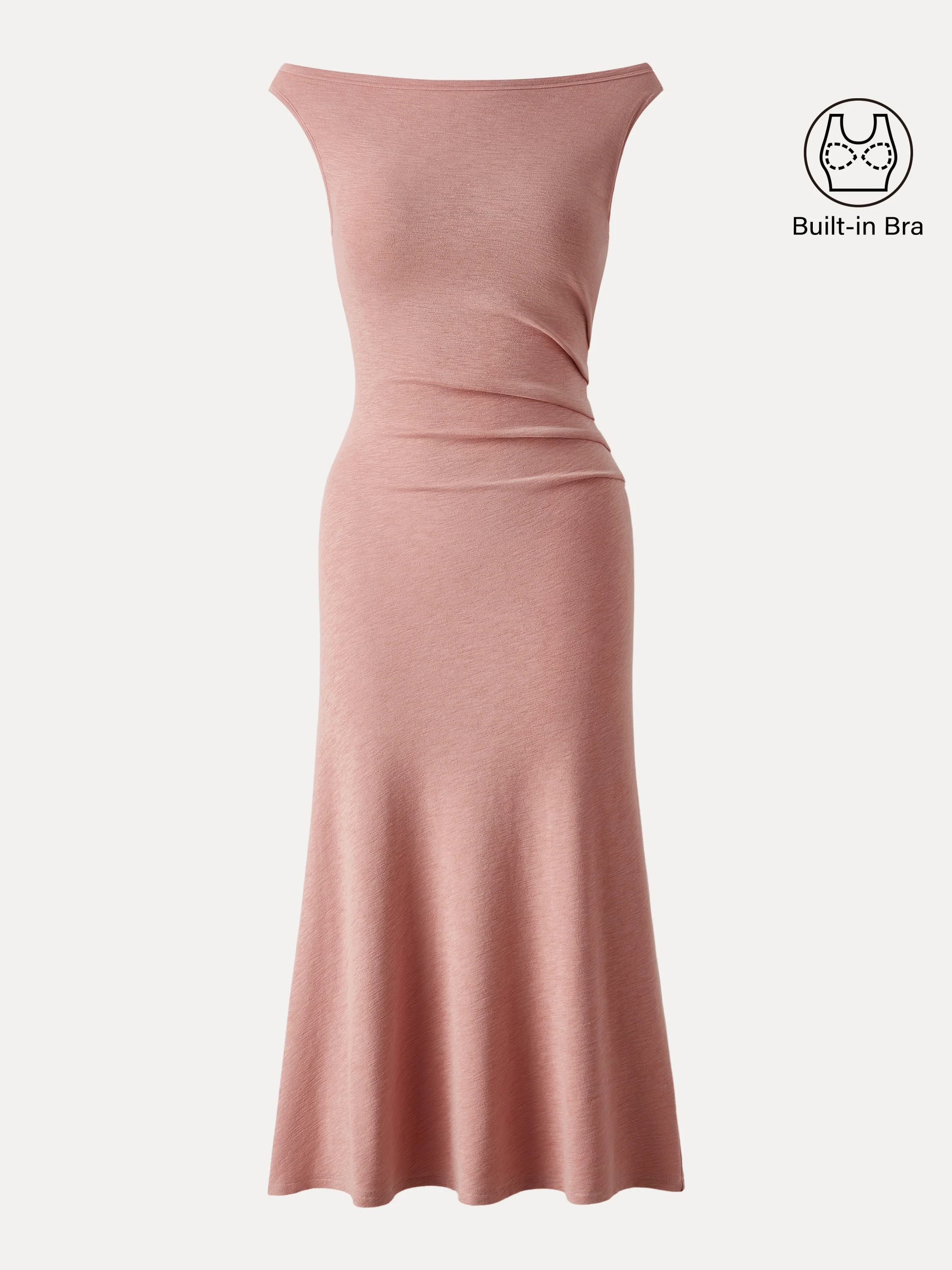 Elegant Boatneck Tucked Fit-and-Flare Midi Bra Dress - Image 7