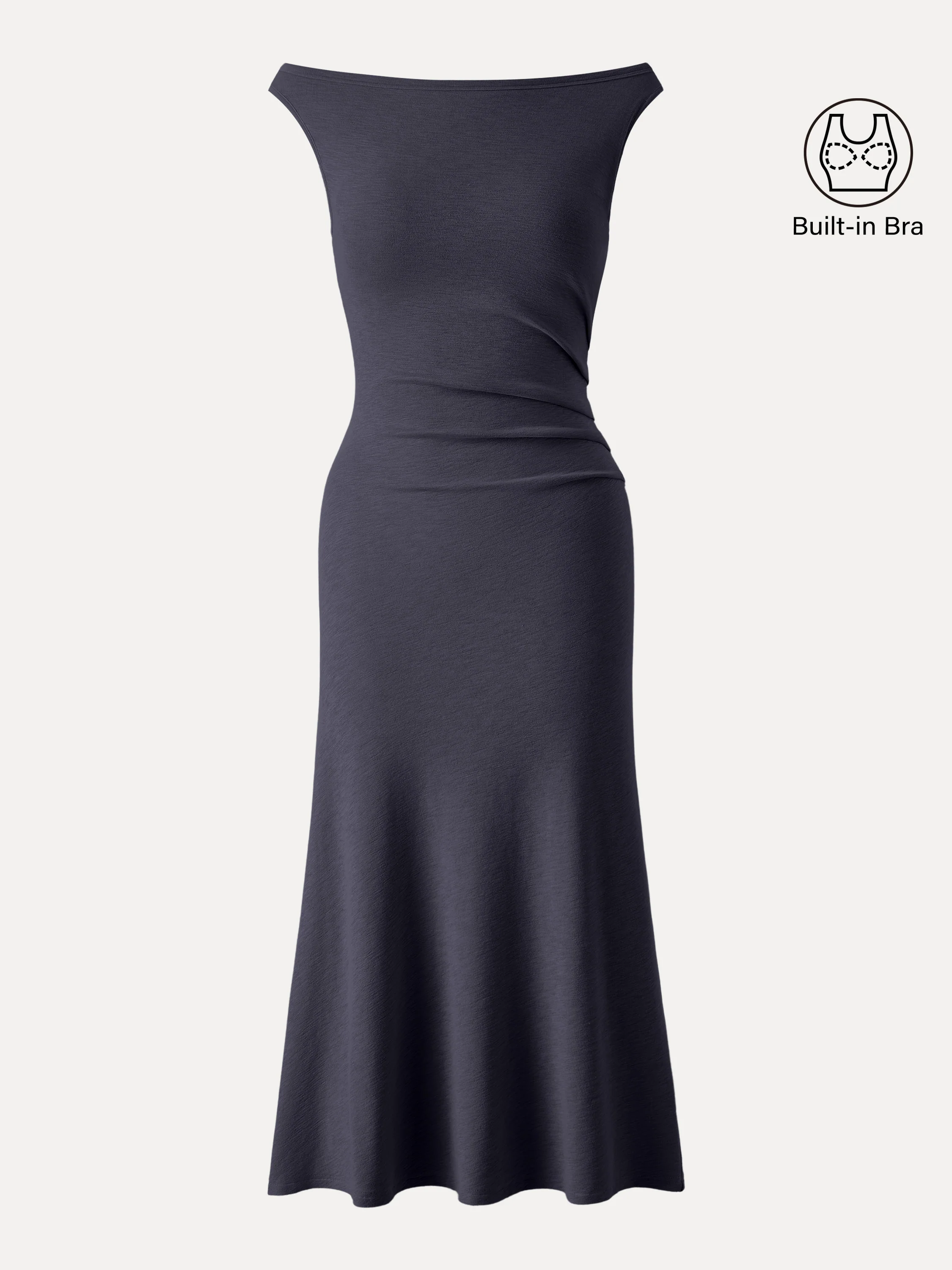 Elegant Boatneck Tucked Fit-and-Flare Midi Bra Dress - Image 8