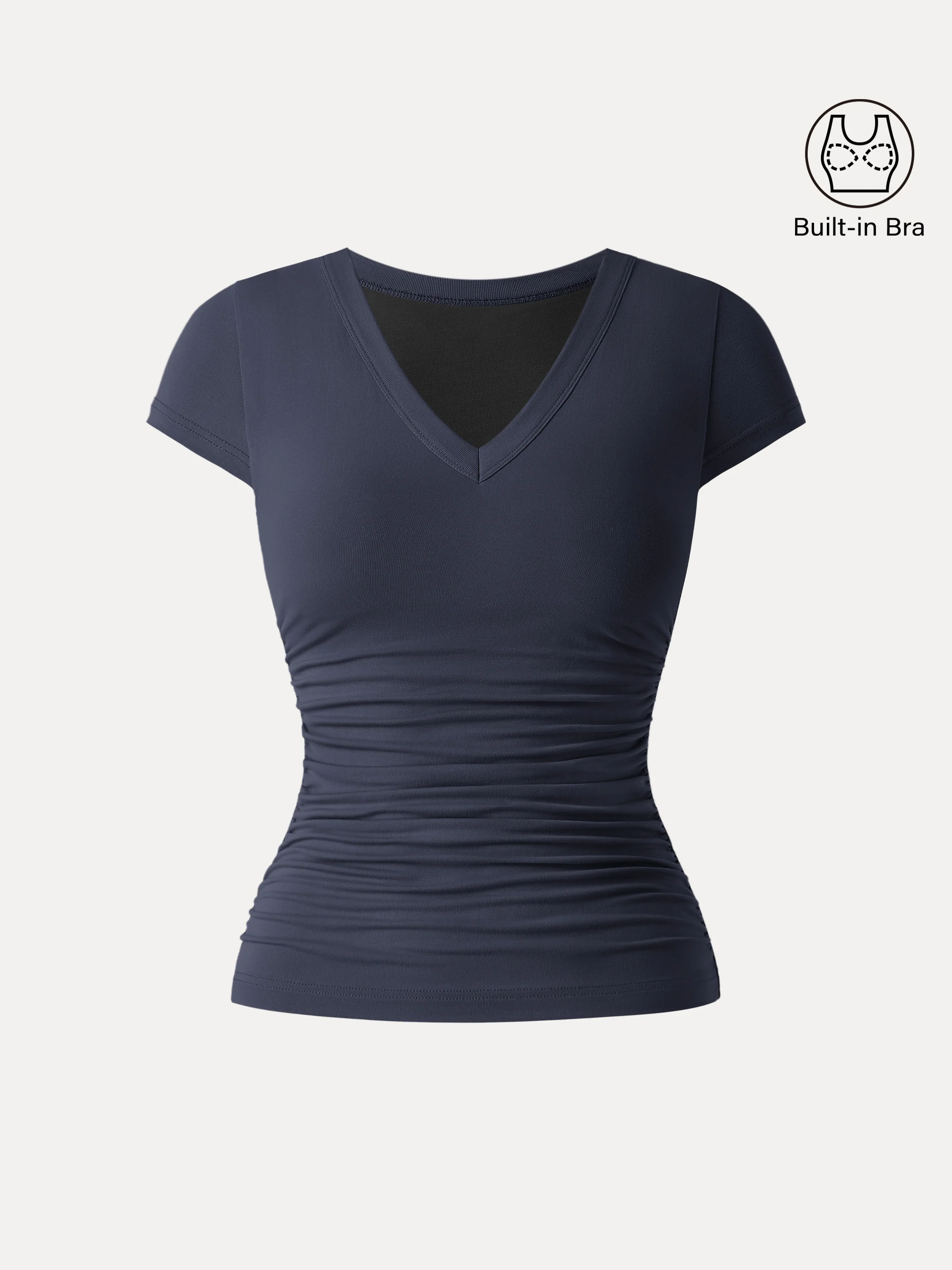 Elevated V-neck Side Ruched Cap Sleeve Bra Tee - Image 10