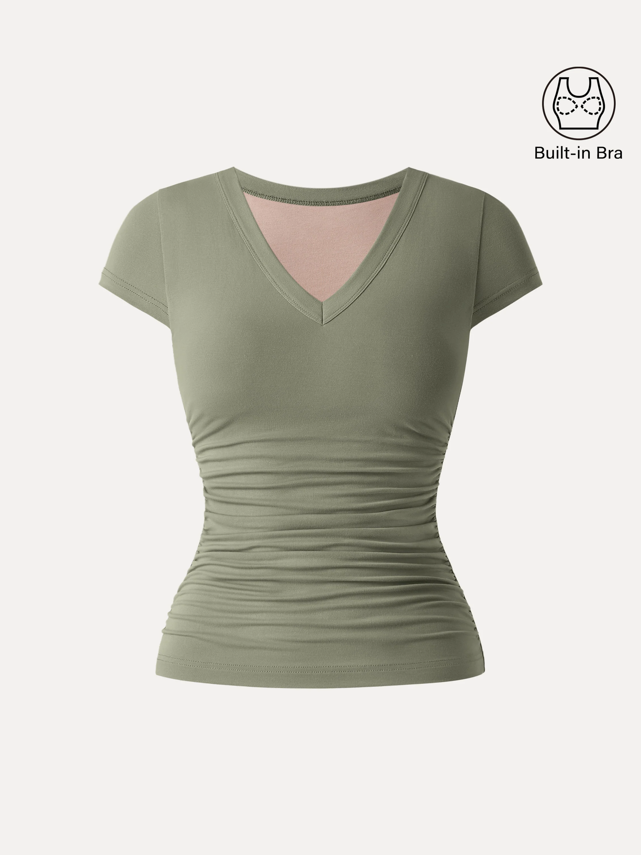 Elevated V-neck Side Ruched Cap Sleeve Bra Tee - Image 11