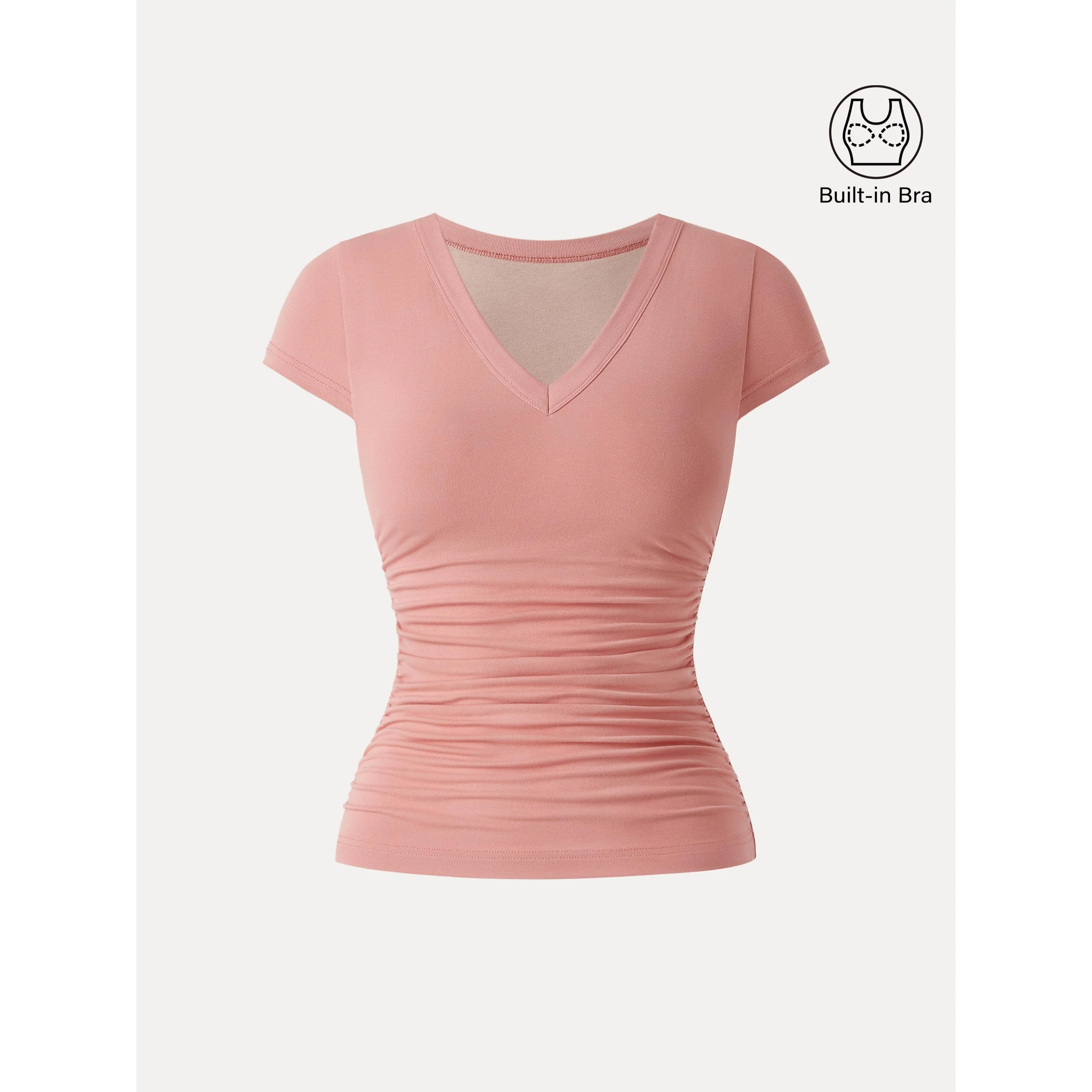 Elevated V-neck Side Ruched Cap Sleeve Bra Tee - Image 12