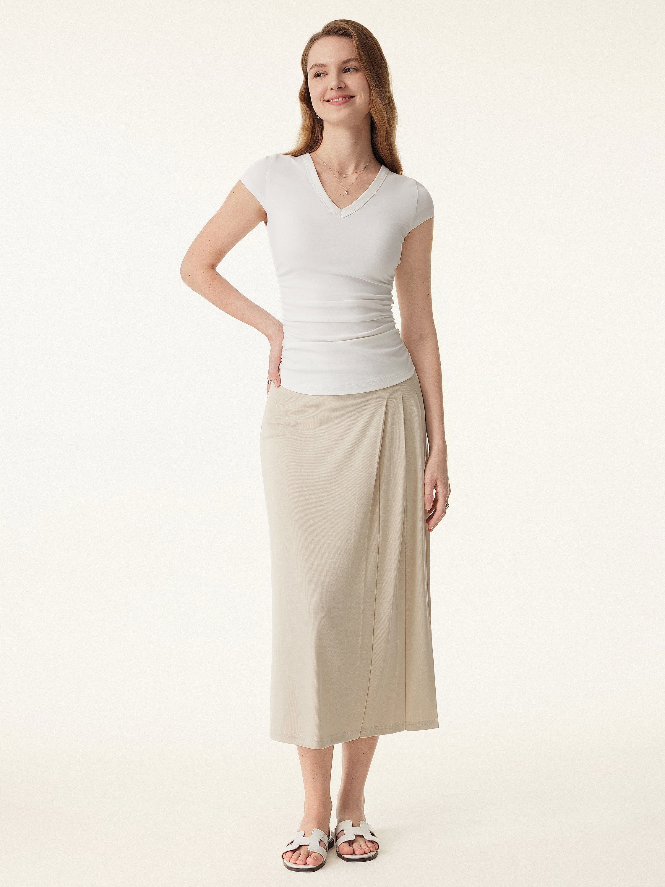 Elevated V-neck Side Ruched Cap Sleeve Bra Tee - Image 2